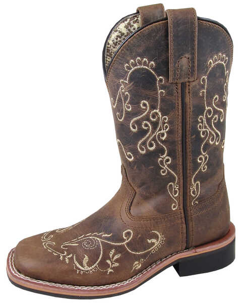 Image #1 - Smoky Mountain Little Girls' Marilyn Western Boots - Broad Square Toe, Brown, hi-res