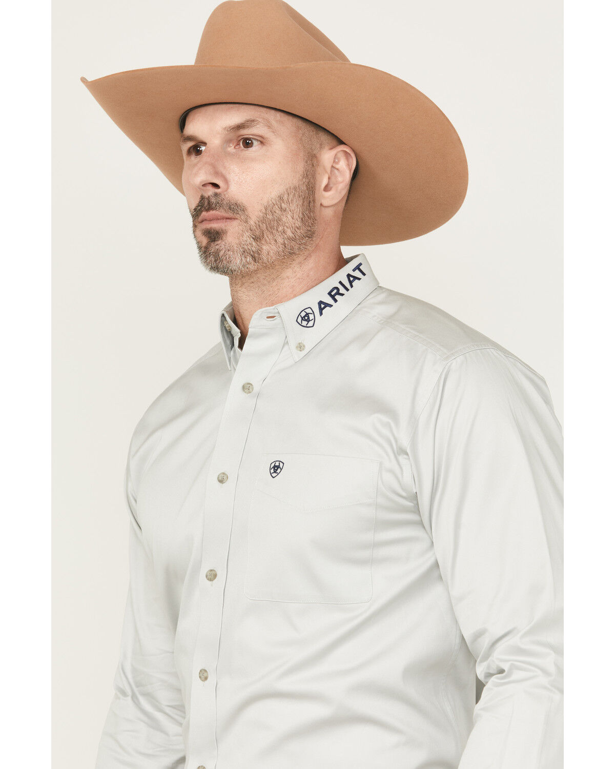 Image #2 - Ariat Men's Team Logo Twill Solid Long Sleeve Button-Down Western Shirt - Big, Light Grey, hi-res