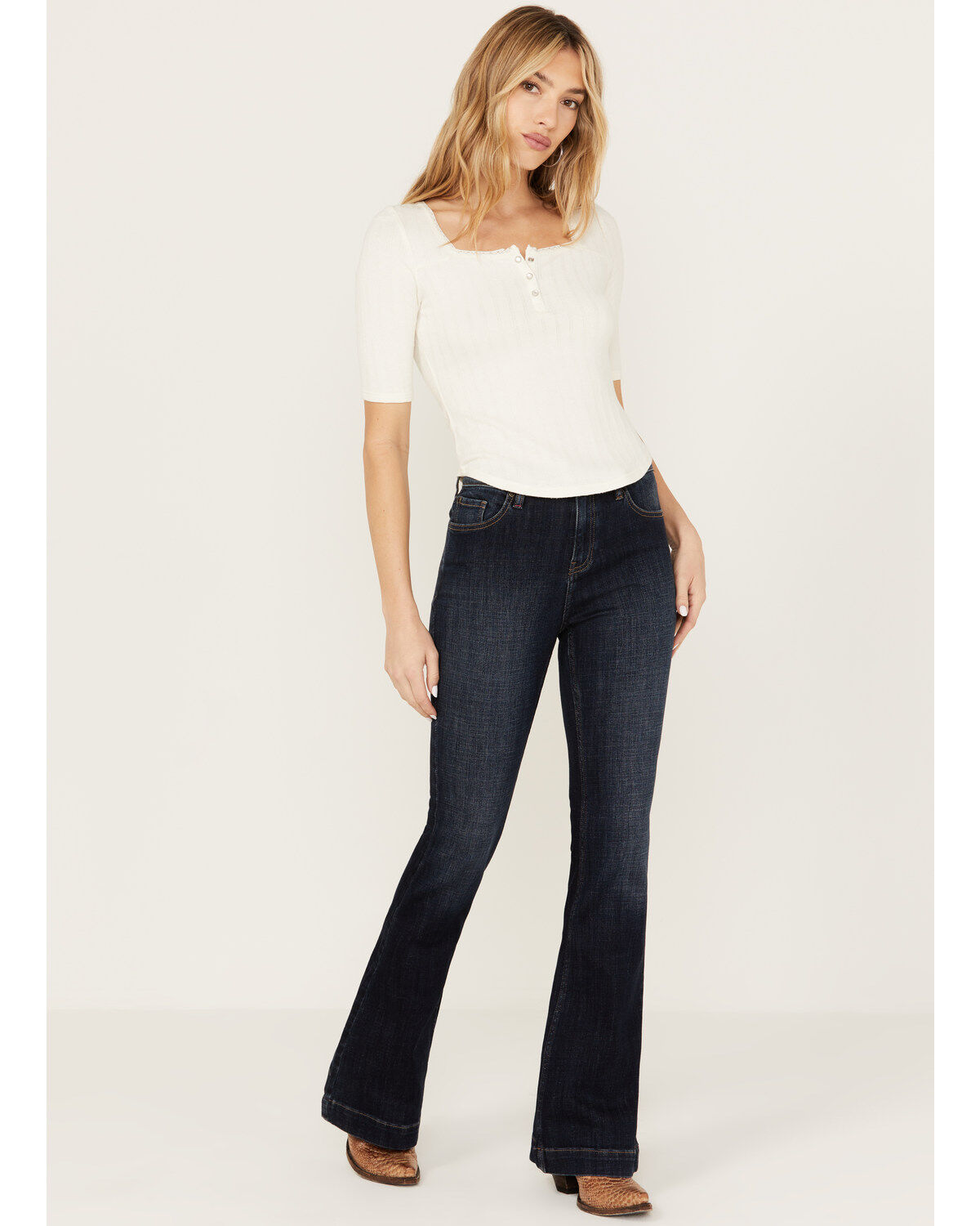 Image #1 - Idyllwind Women's Dark Wash Vista Drive Outlaw Trouser Flare Denim Jeans, Super Dark Wash, hi-res