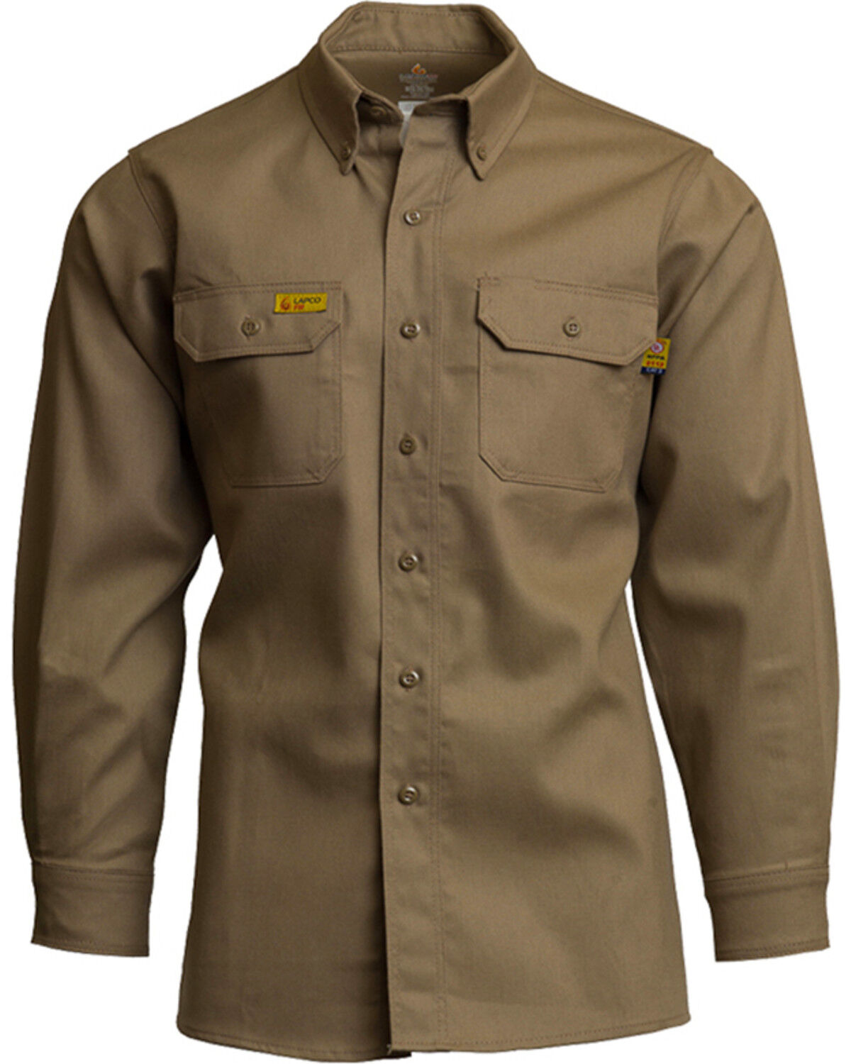 Lapco Men's FR 6oz. Gold Label Long Sleeve Button Down Uniform Shirt - Big & Tall, Beige/khaki, hi-res
