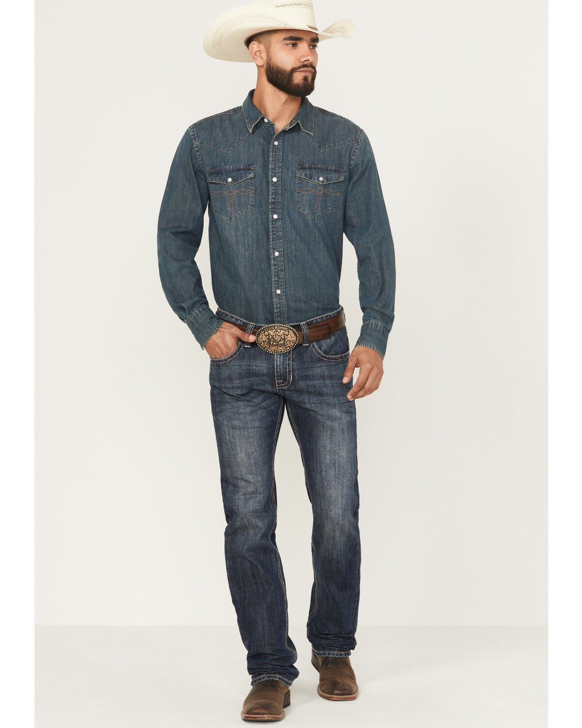 Rock & Roll Denim Men's Pistol Dark Wash Stackable Bootcut Rigid Denim Jeans, Dark Wash, hi-res
