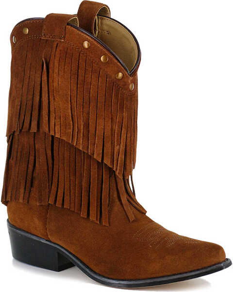 Image #1 - Shyanne® Girls' Fringe Snip Toe Western Boots, Brown, hi-res