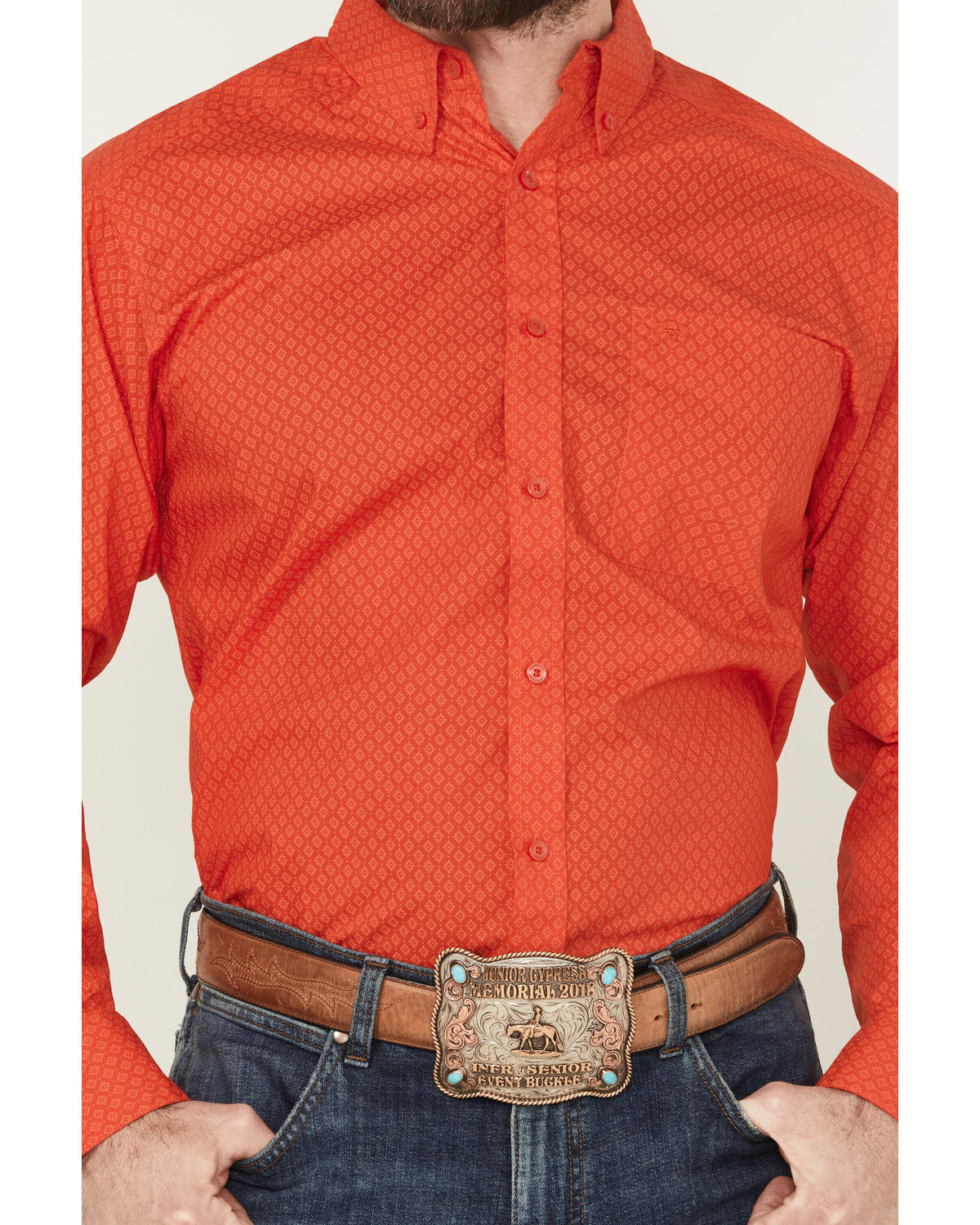 Image #3 - Ariat Men's Waylen Geo Print Long Sleeve Button-Down Western Shirt - Big, Red, hi-res
