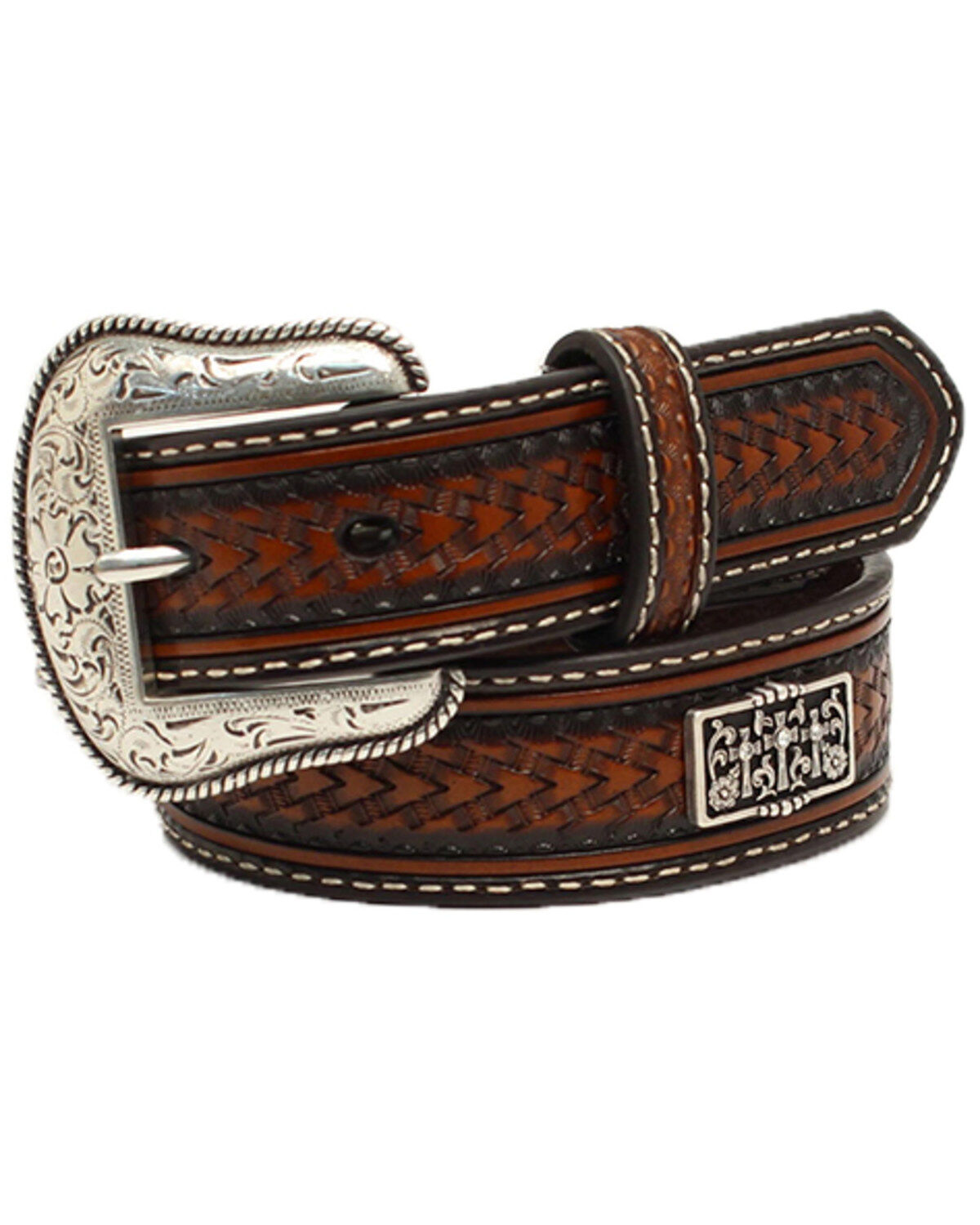 Image #1 - Nocona Boys' Studded Cross Western Belt, Brown, hi-res