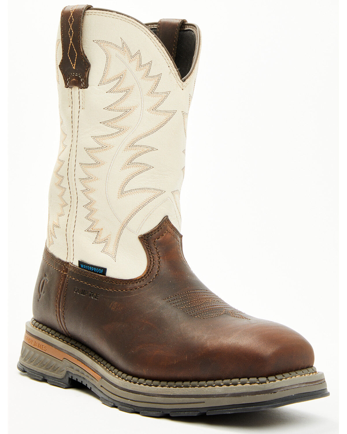 Image #1 - Cody James Men's 11" Tyche Palace Pull-On Waterproof Work Boots - Composite Toe, Ivory, hi-res