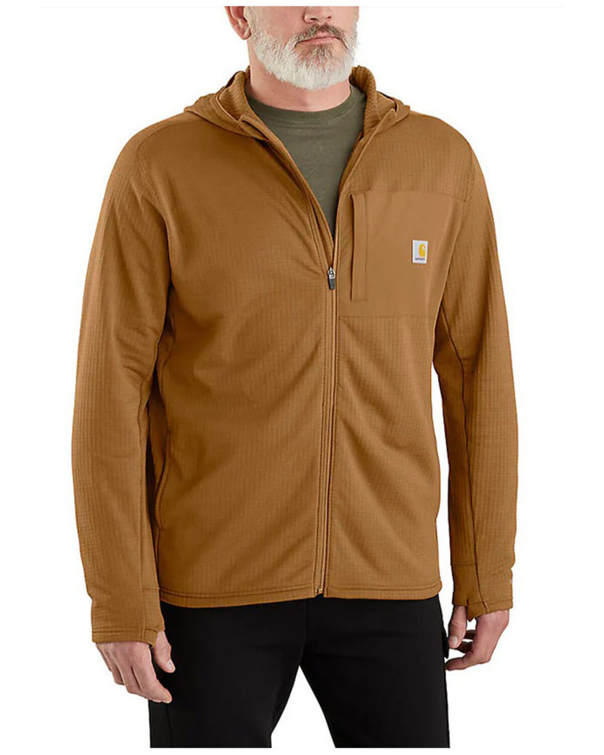 Image #1 - Carhartt Men's Force&reg; Relaxed Fit Full-Zip Long Sleeve Hooded Shirt, Brown, hi-res