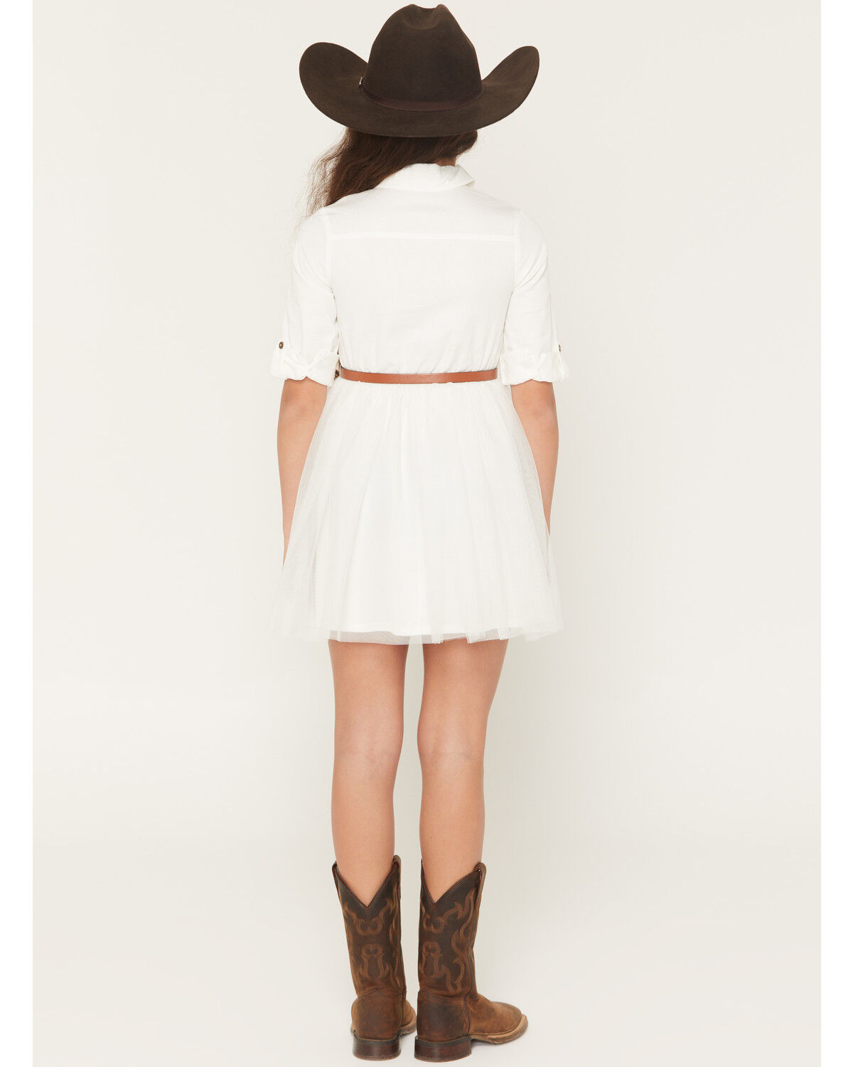 Image #4 - Sugar California Girls' Fringe Long Sleeve Button-Down Denim Tutu Dress, Ivory, hi-res