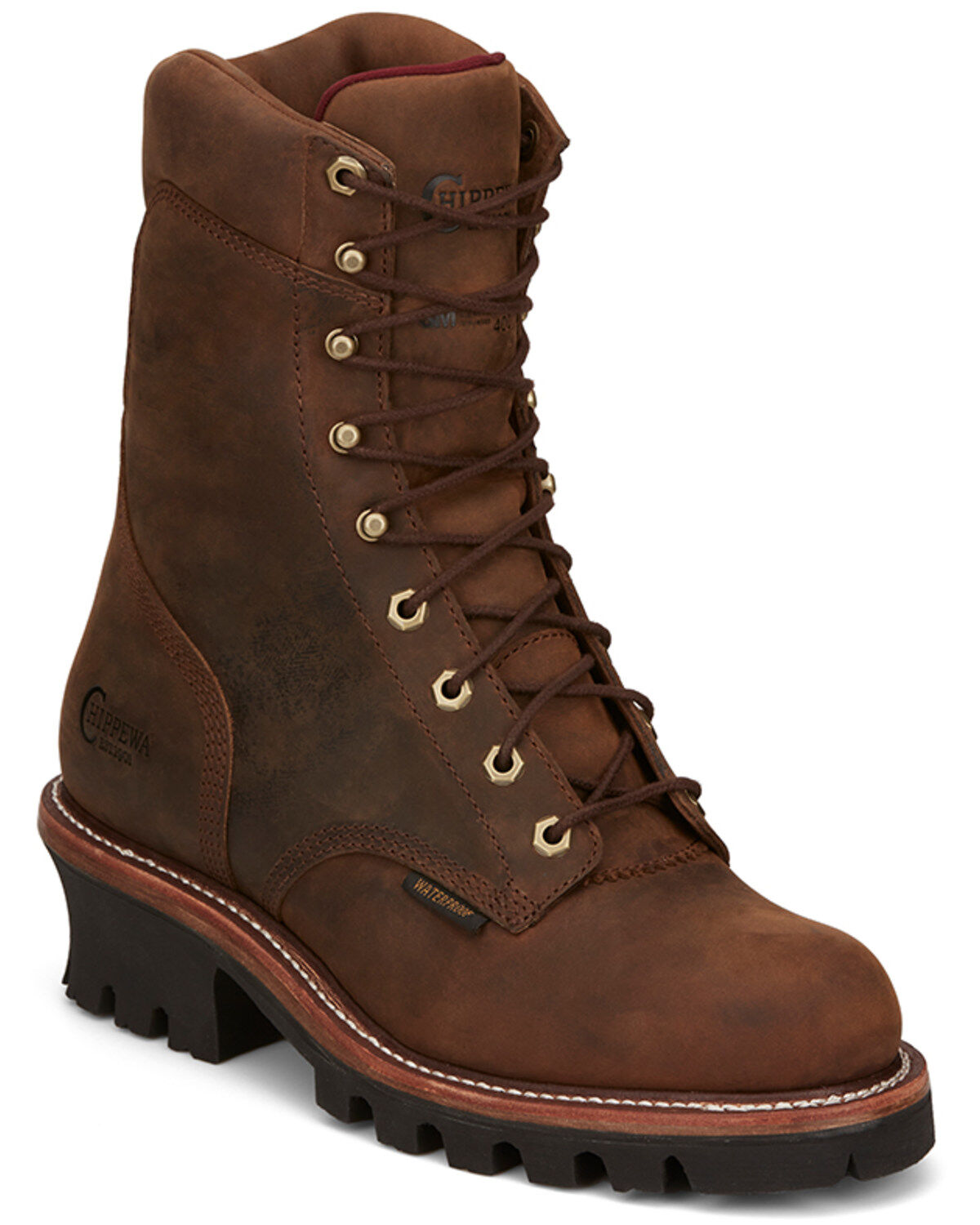 Image #1 - Chippewa Men's 9" Waterproof Insulated Logger Work Boots - Soft Toe, Brown, hi-res