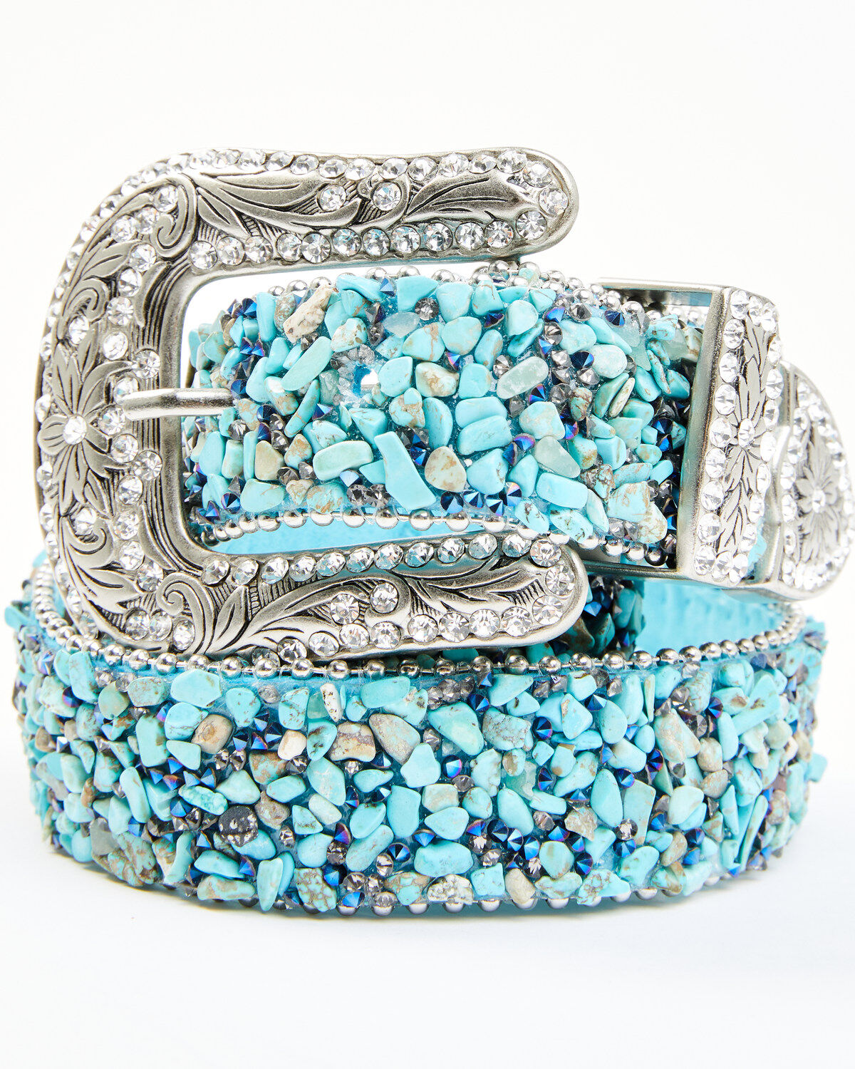 Shyanne Women's Mesh Bling Western Belt, Turquoise, hi-res