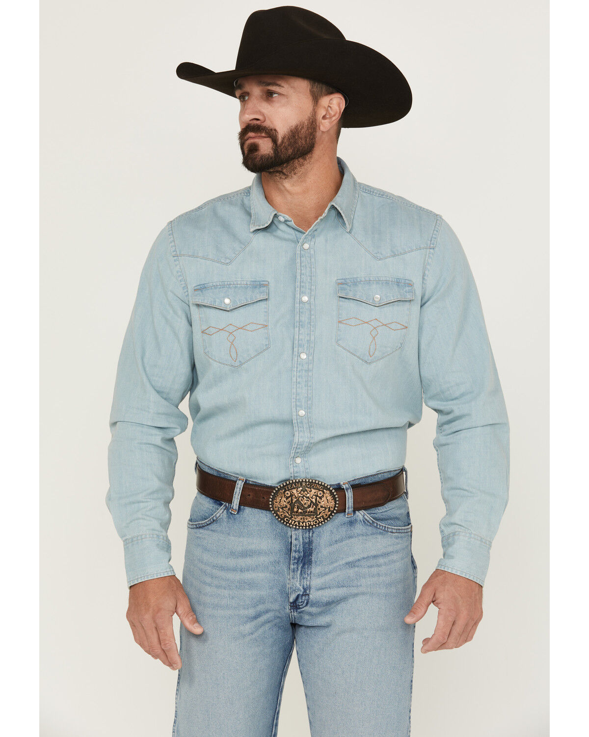Cody James Men's Frosty Light Wash Long Sleeve Snap Denim Western Shirt - Tall, Light Wash, hi-res