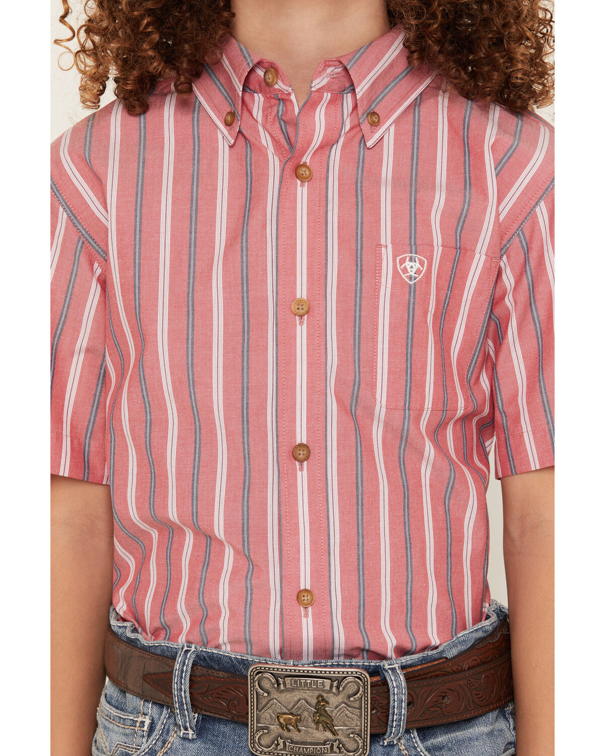 Image #3 - Ariat Boys' Pro Series Bobby Striped Short Sleeve Button-Down Western Shirt, Red, hi-res