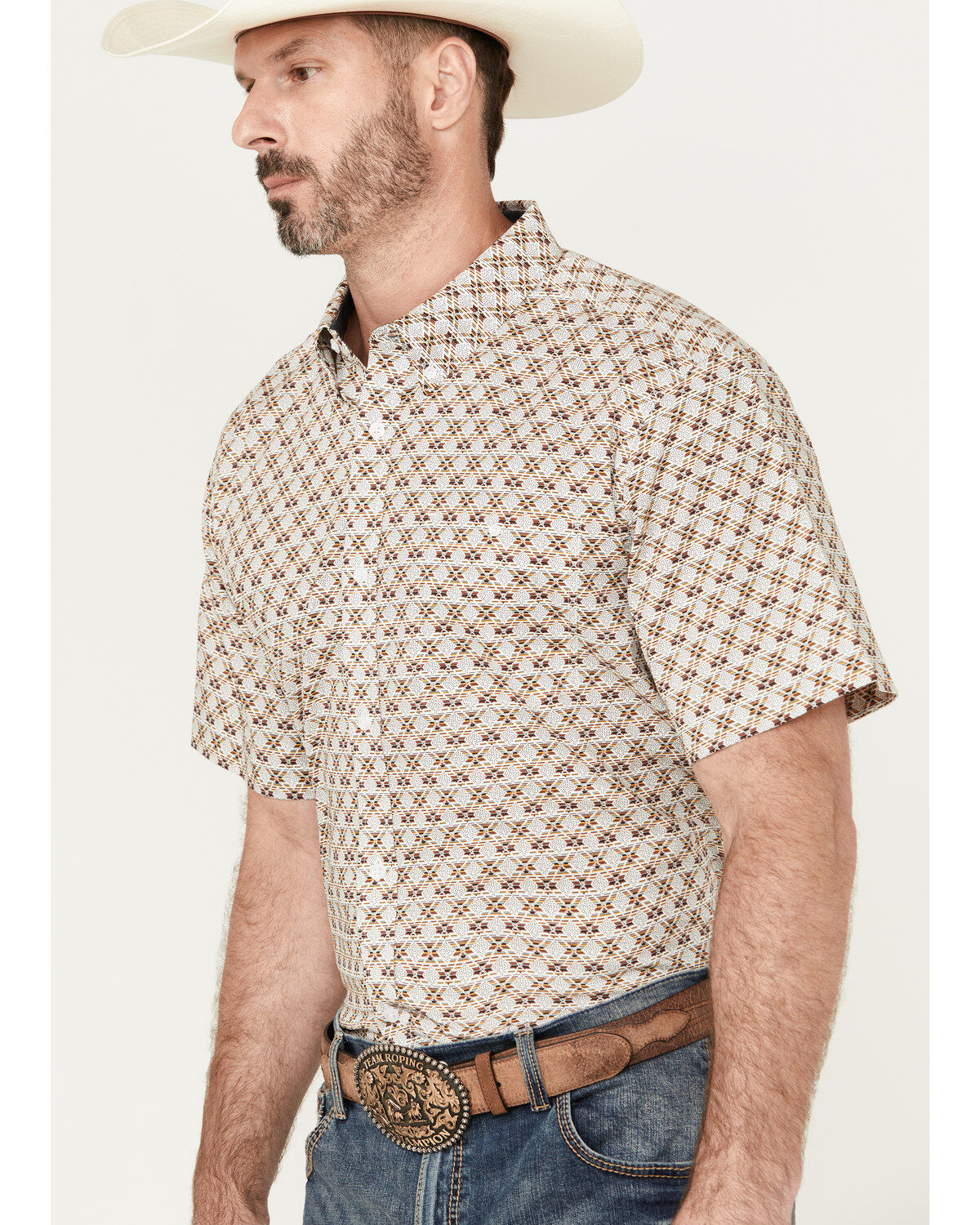 Image #2 - RANK 45&reg; Men's Buckaloo Print Short Sleeve Button-Down Stretch Western Shirt, Multi, hi-res