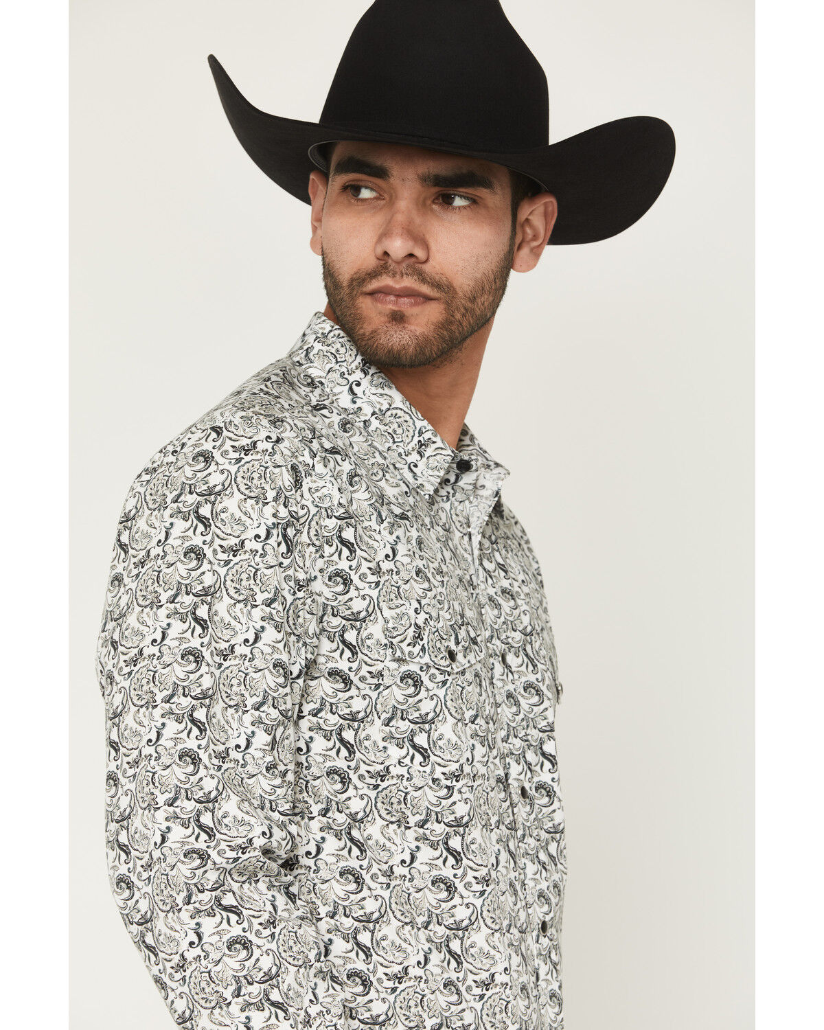 Image #2 - Gibson Trading Co Men's Bone Ridge Paisley Print Long Sleeve Snap Western Shirt, Ivory, hi-res