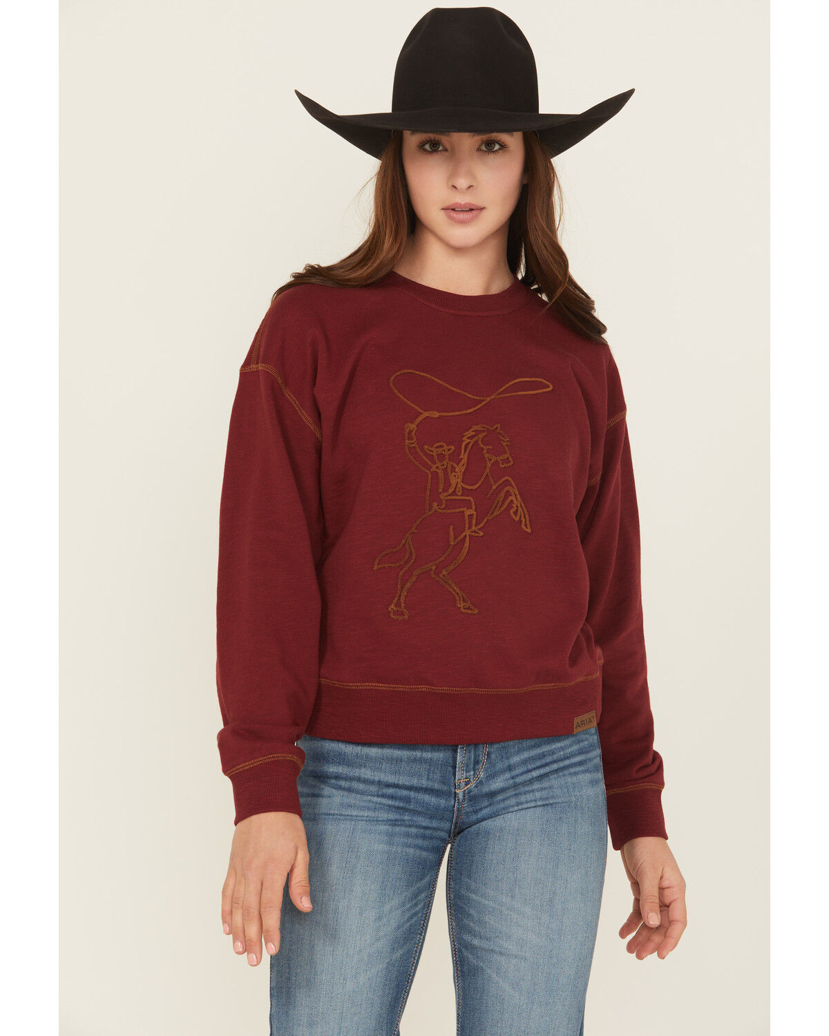 Ariat Women's Lasso Crewneck, Burgundy, hi-res