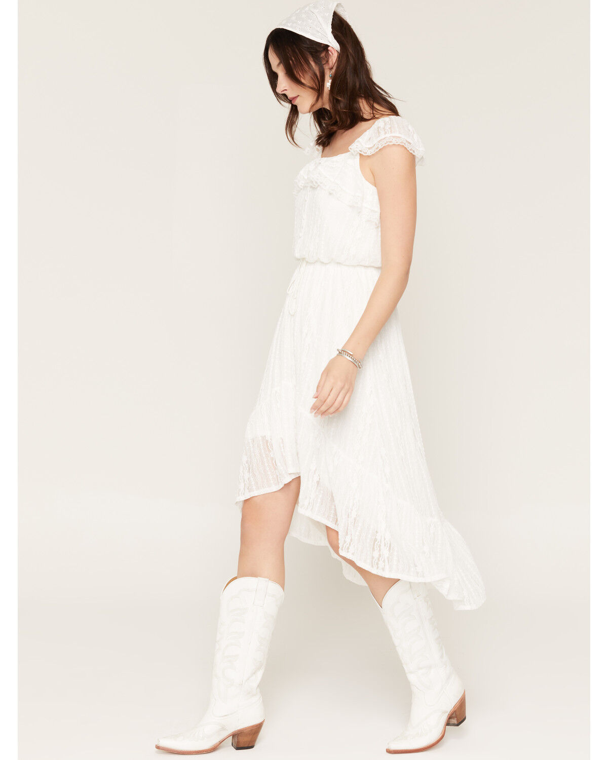 Image #3 - Shyanne Women's Lace Flutter Sleeve High-Low Midi Dress, White, hi-res