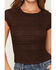 Image #3 - Trixxi Women's Lace Short Sleeve Tee, Brown, hi-res
