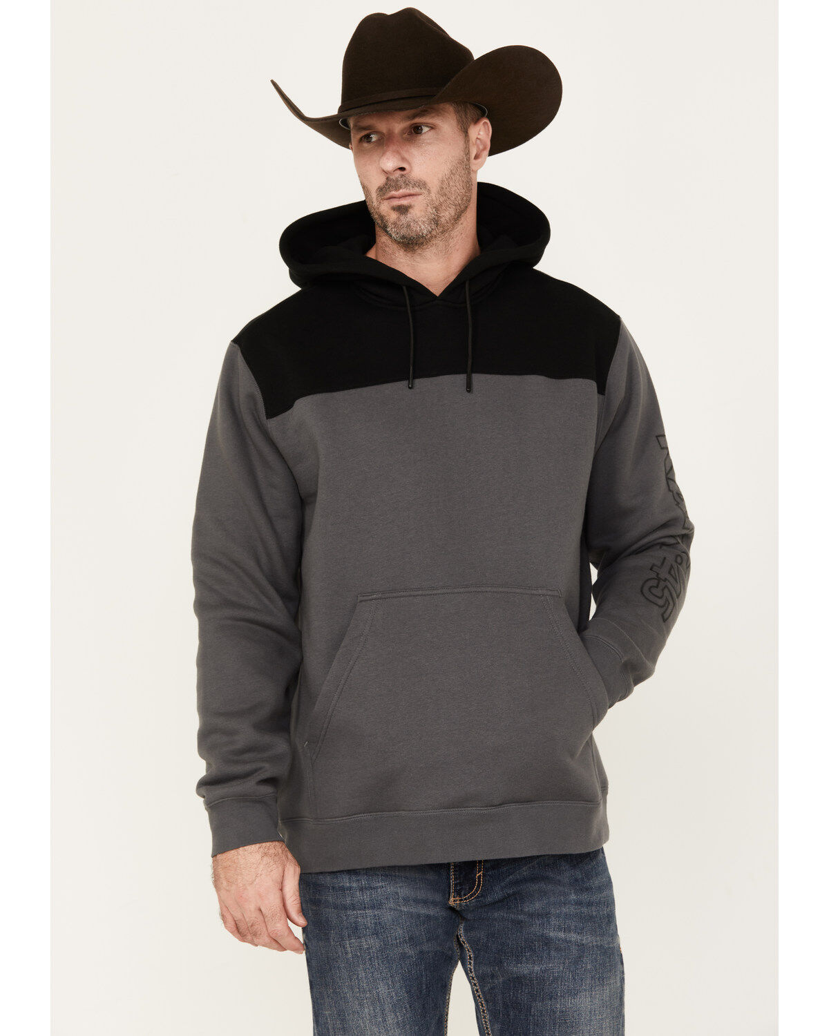 Image #1 - RANK 45&reg; Men's Reflective Sleeve Hooded Sweatshirt, Charcoal, hi-res