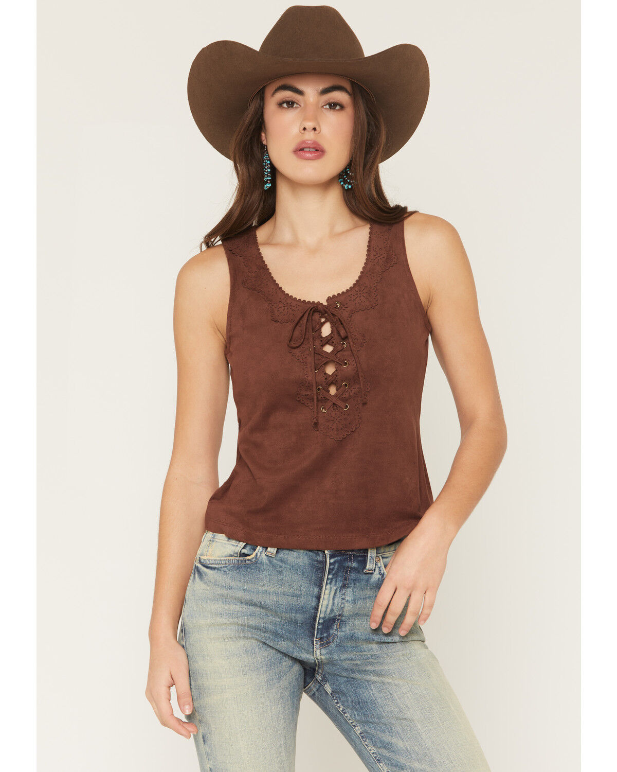 Image #1 - Shyanne Women's Cut Out Tie-Front Tank, Chocolate, hi-res