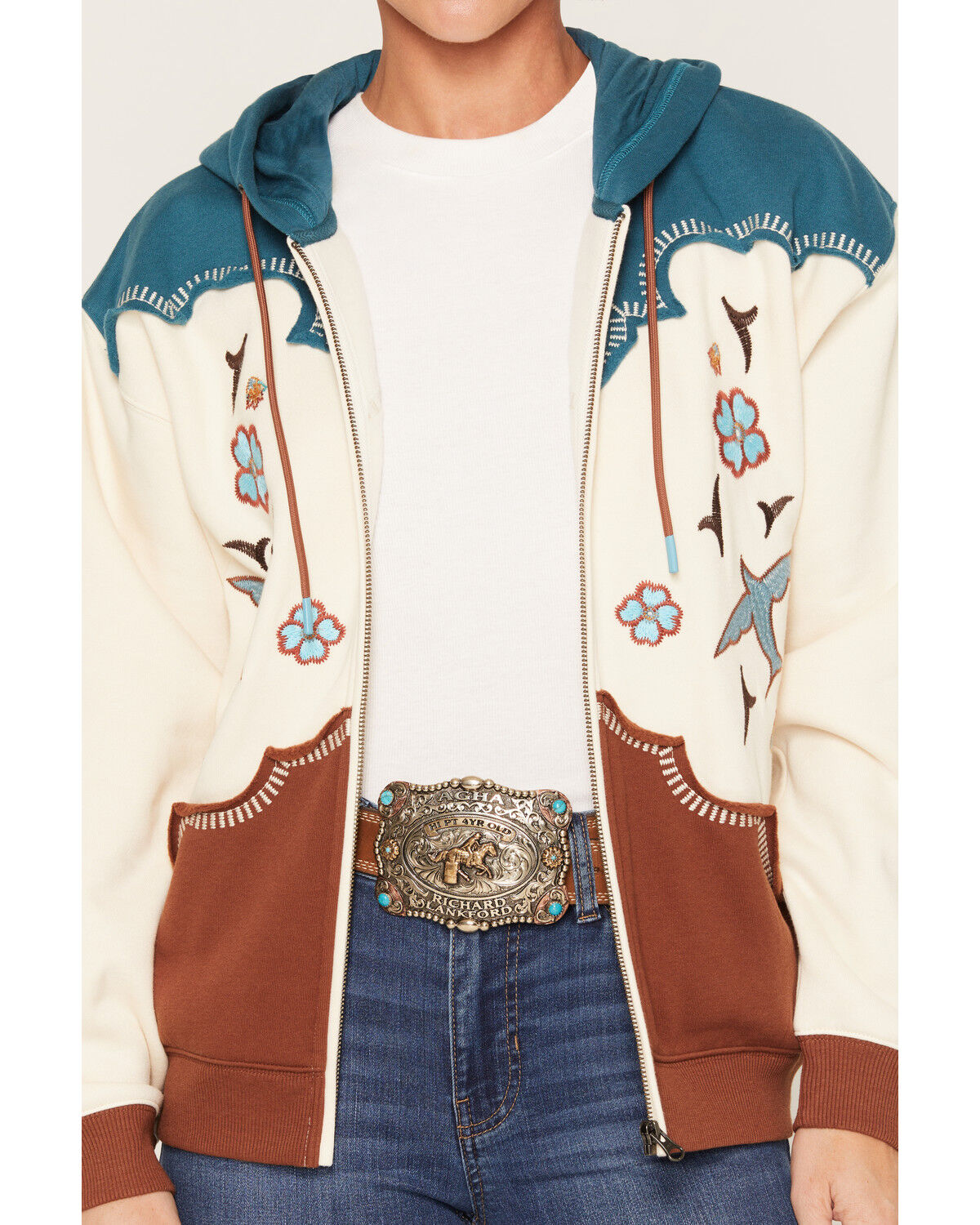 Image #3 - Shyanne Women's Birdie Retro Embroidered Zip-Front Hoodie, Royal Blue, hi-res