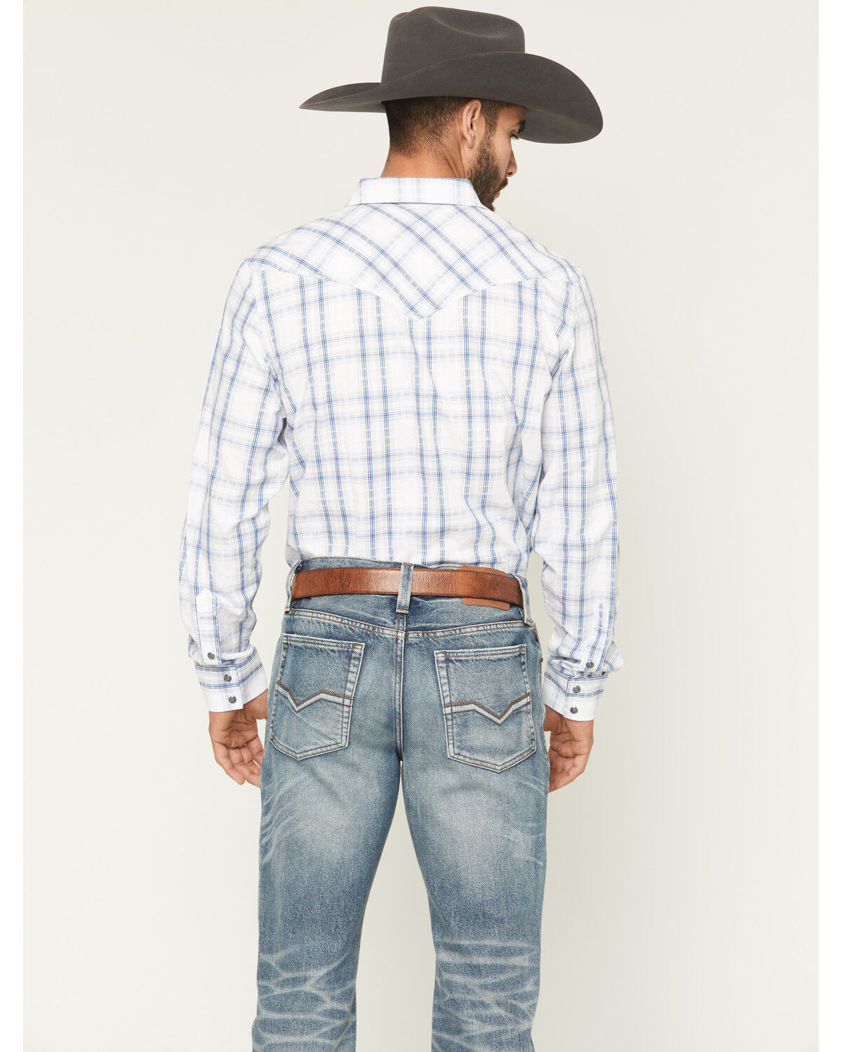 Image #4 - Moonshine Spirit&reg; Men's All Day Long Dobby Plaid Print Long Sleeve Snap Western Shirt, White, hi-res