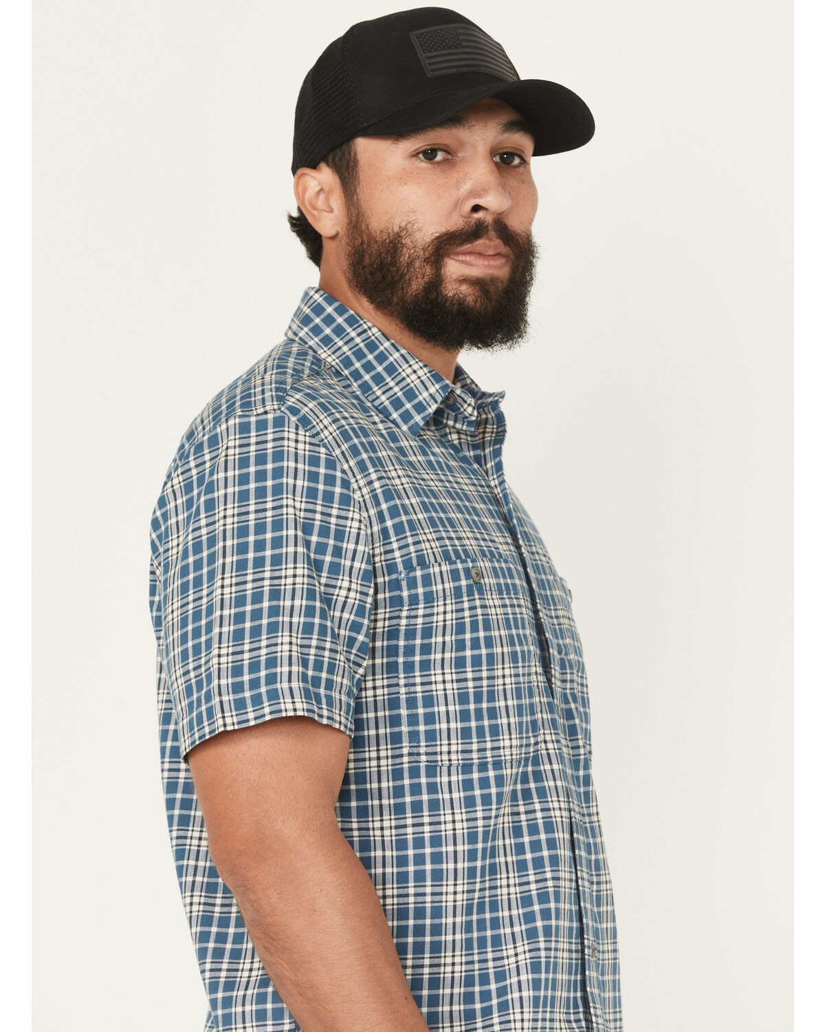 Image #2 - Carhartt Men's Rugged Flex&reg; Relaxed Fit Lightweight Plaid Print Short Sleeve Button-Down Work Shirt, Blue, hi-res