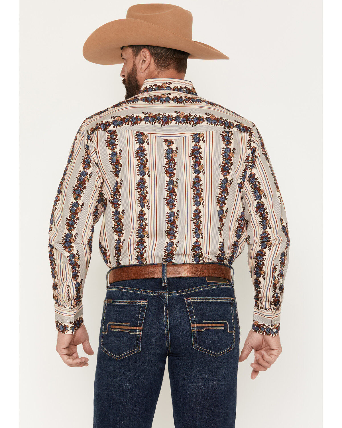 Image #4 - Ely Walker Men's Wallpaper Floral Print Long Sleeve Pearl Snap Western Shirt, Cream, hi-res