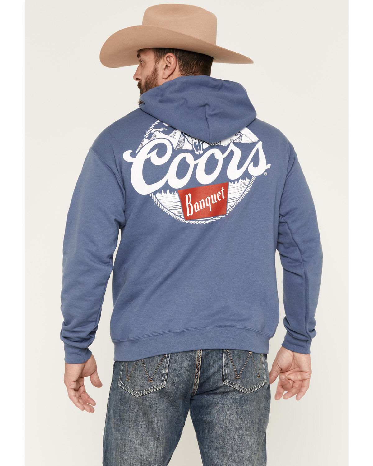 Image #1 - Coors Men's Boot Barn Exclusive Skull Mountain Graphic Hooded Sweatshirt, Blue, hi-res