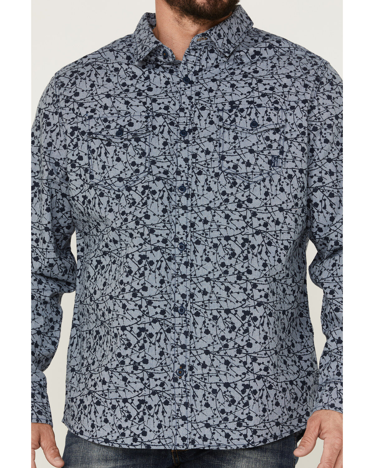Image #3 - Brothers and Sons Men's All-Over Print Long Sleeve Button-Down Western Shirt, Navy, hi-res