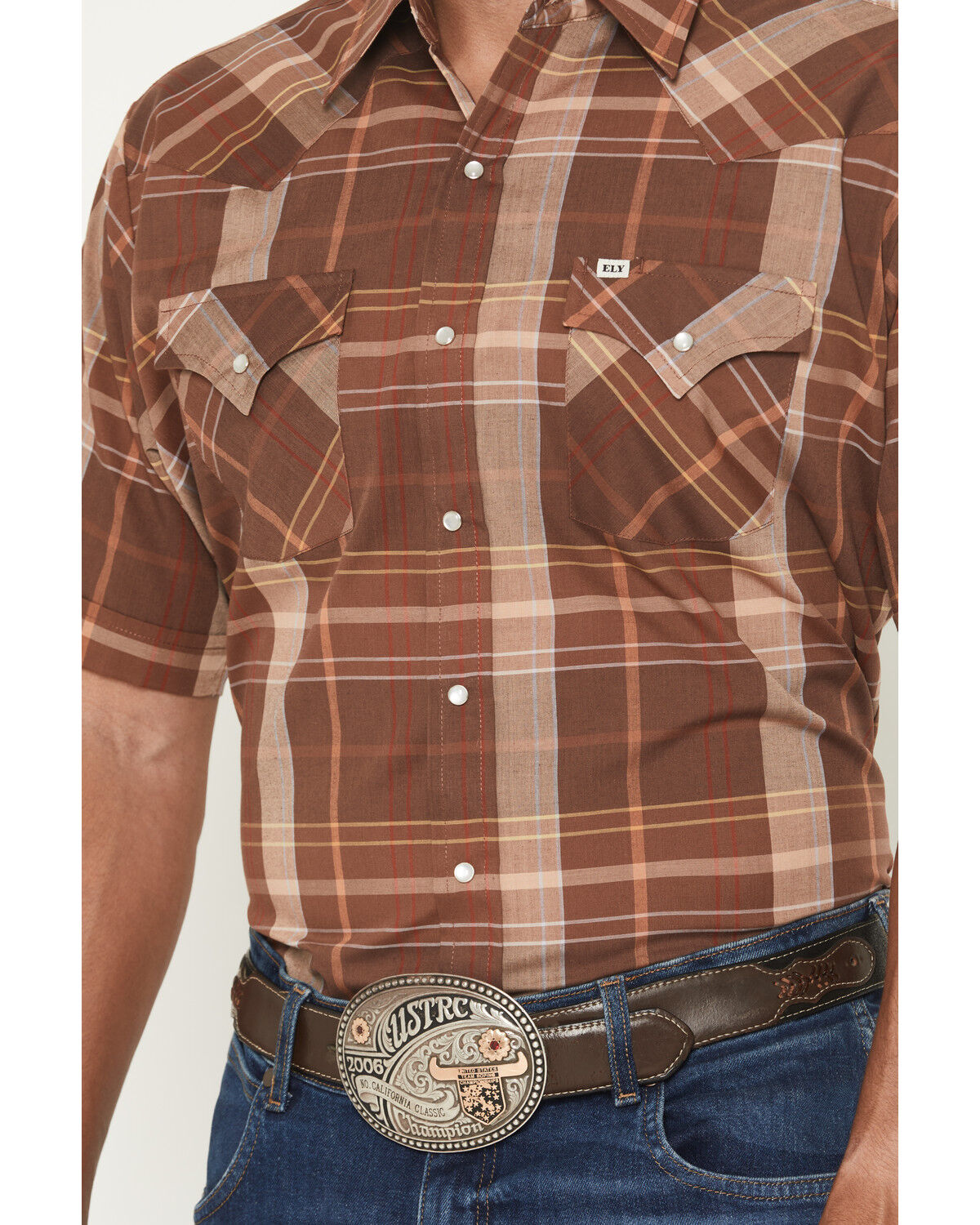 Image #3 - Ely Walker Men's Boot Barn Exclusive Plaid Print Short Sleeve Pearl Snap Western Shirt - Big, , hi-res
