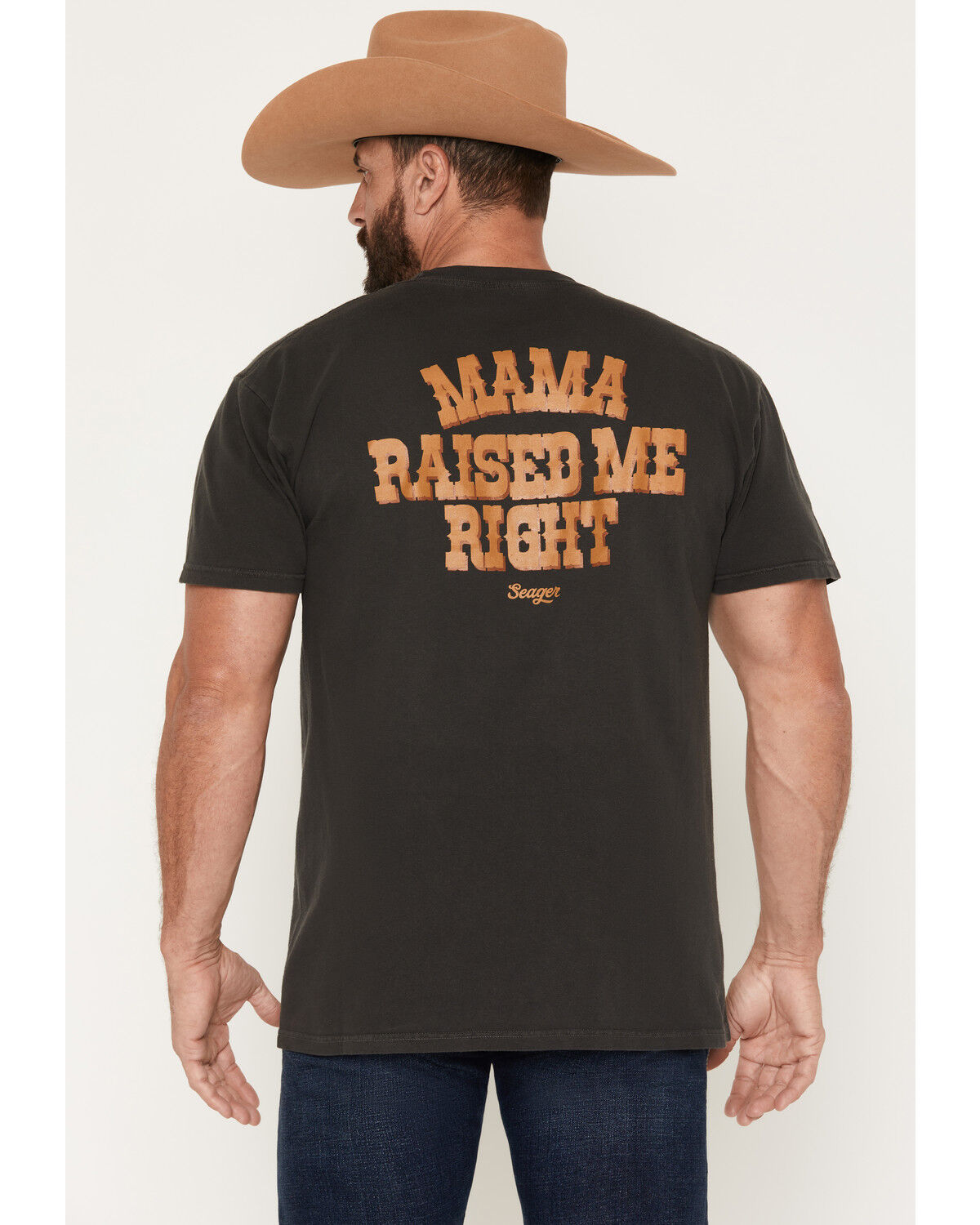 Image #1 - Seager Men's Raised Right Short Sleeve Graphic T-Shirt, Charcoal, hi-res