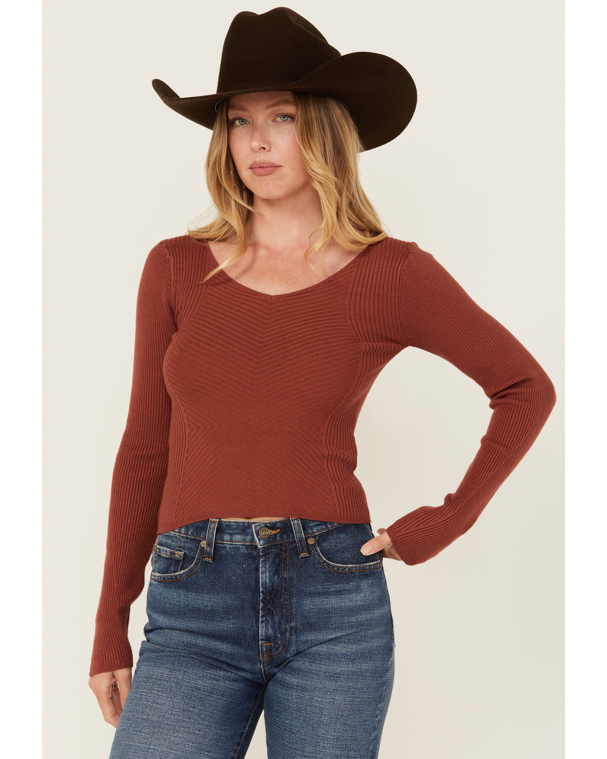 Image #1 - Shyanne Women's Ribbed Long Sleeve Sweater, Mauve, hi-res