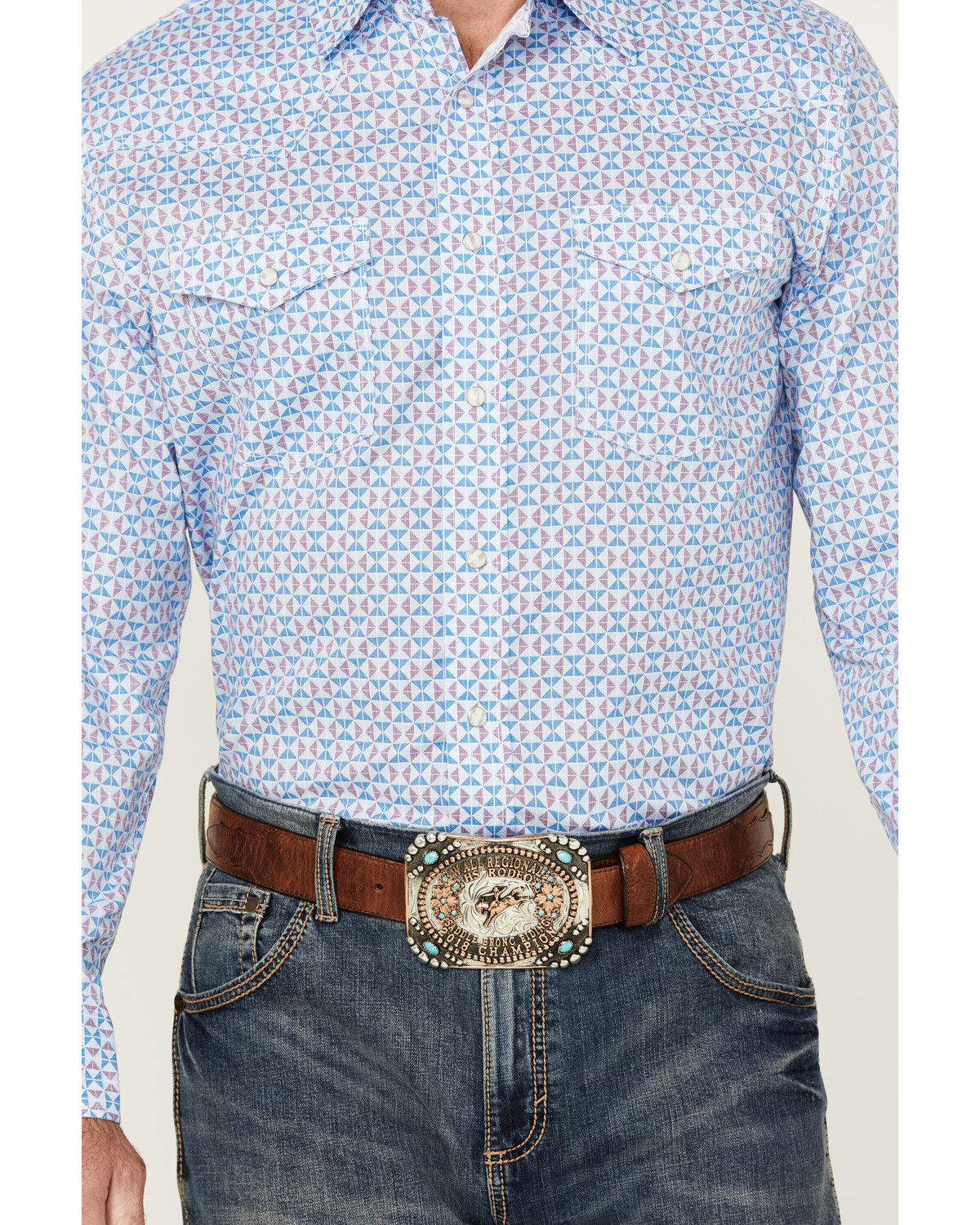 Image #3 - Wrangler 20X Men's Geo Print Long Sleeve Snap Stretch Western Shirt, Blue, hi-res