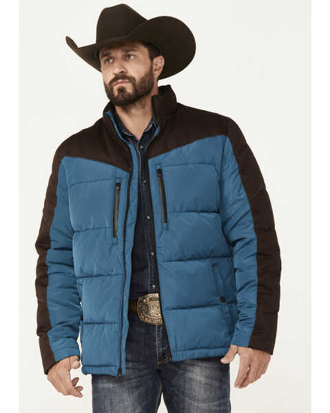 RANK 45® Men's Color Block Puffer Jacket, Medium Blue, hi-res