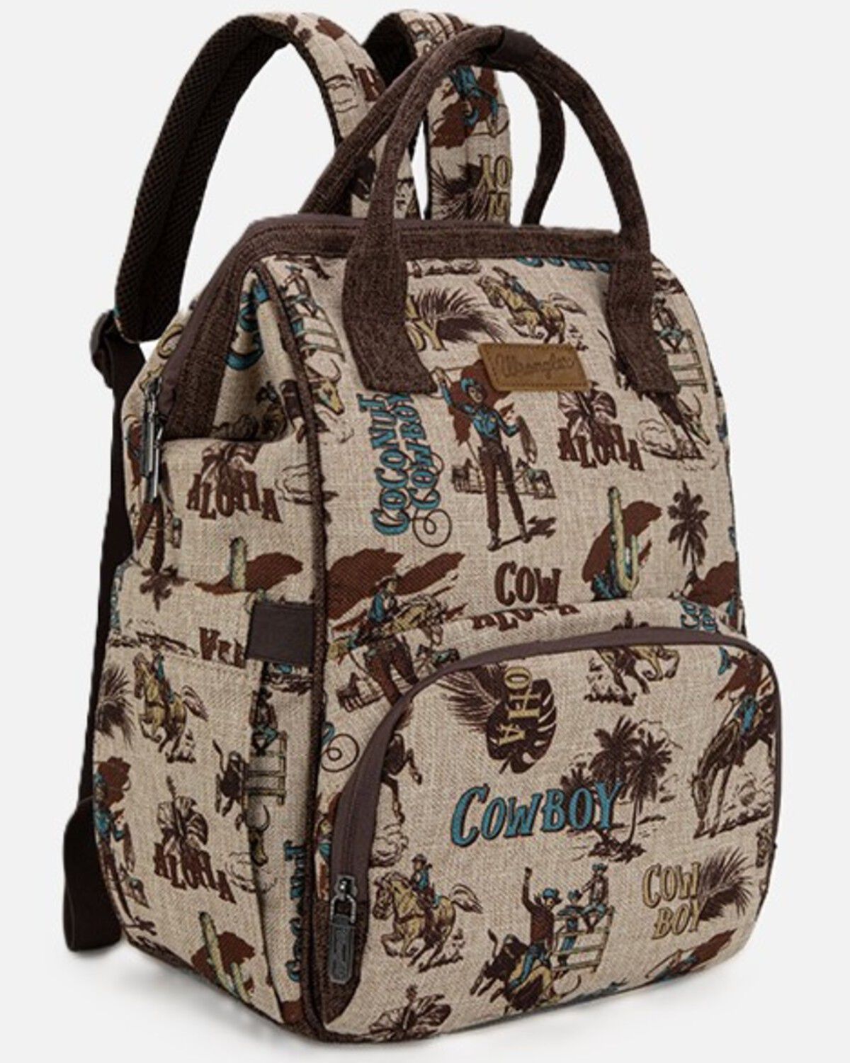 Wrangler Vintage Retro Cowboy Cool Print Backpack, Tan, hi-res