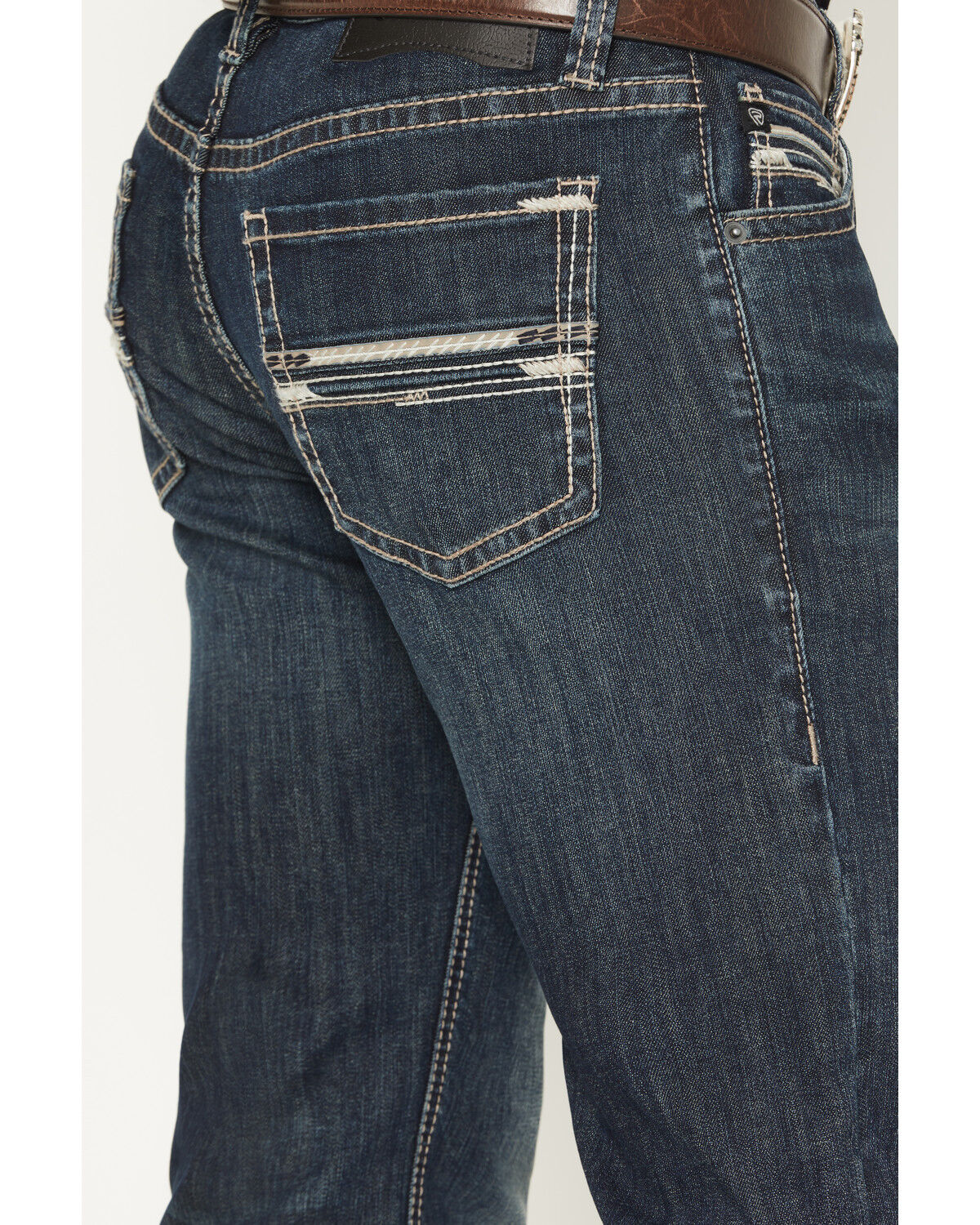 Image #4 - Rock & Roll Denim Men's Revolver Dark Wash Slim Straight Pleather Embroidered Stretch Denim Jeans, Dark Wash, hi-res