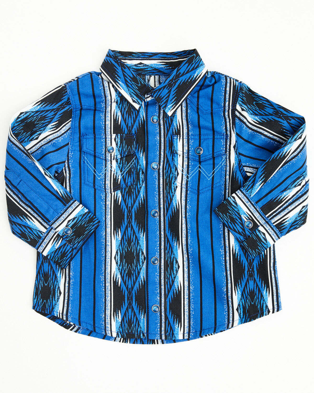 Wrangler Infant Boys' Serape Striped Southwestern Print Long Sleeve Snap Western Shirt, Blue, hi-res
