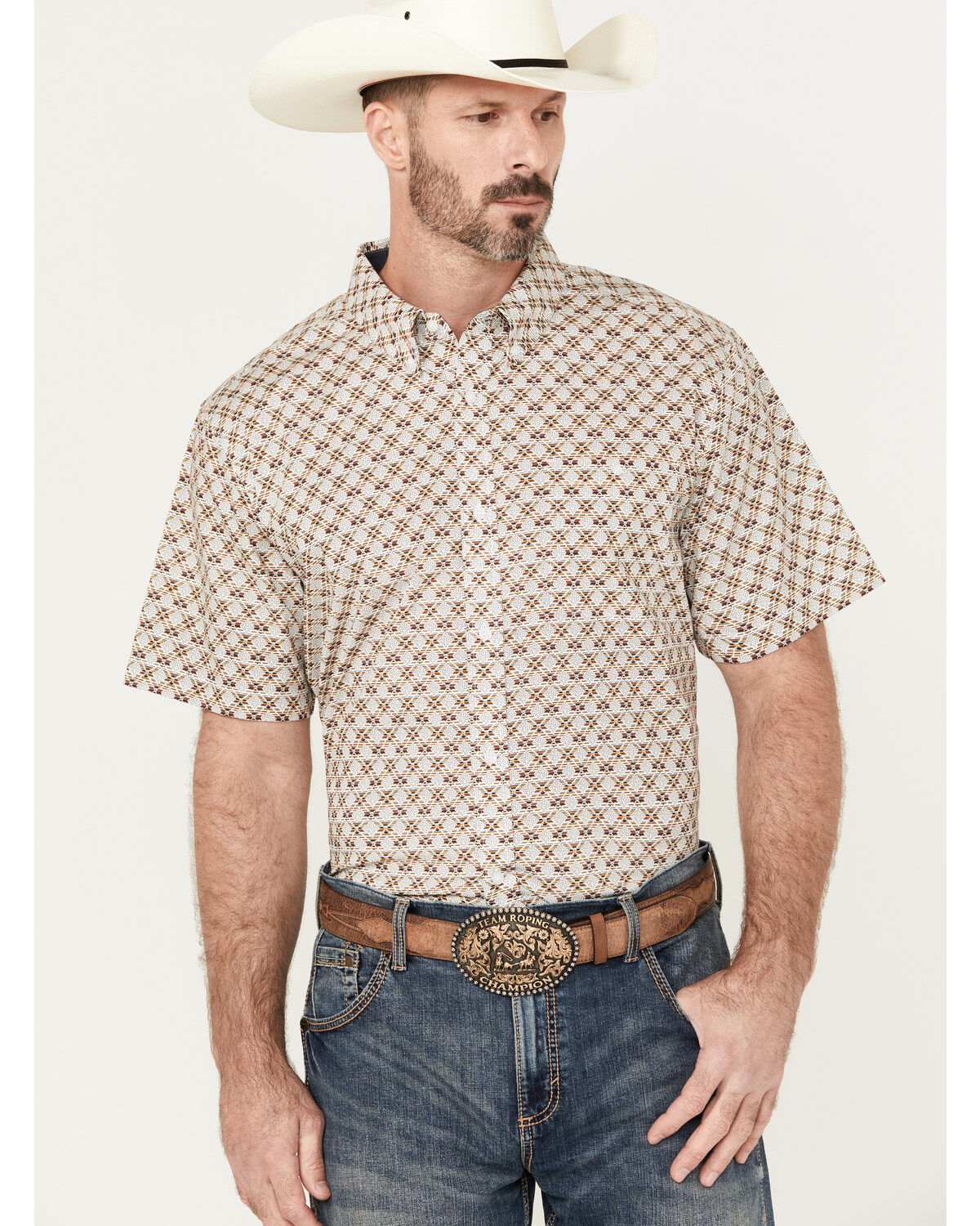 Image #1 - RANK 45&reg; Men's Buckaloo Print Short Sleeve Button-Down Stretch Western Shirt, Multi, hi-res