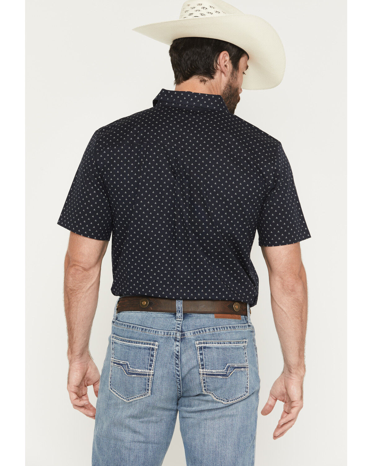 Image #4 - Cody James Men's Barrel Rider Geo Print Short Sleeve Button-Down Stretch Western Shirt, Navy, hi-res