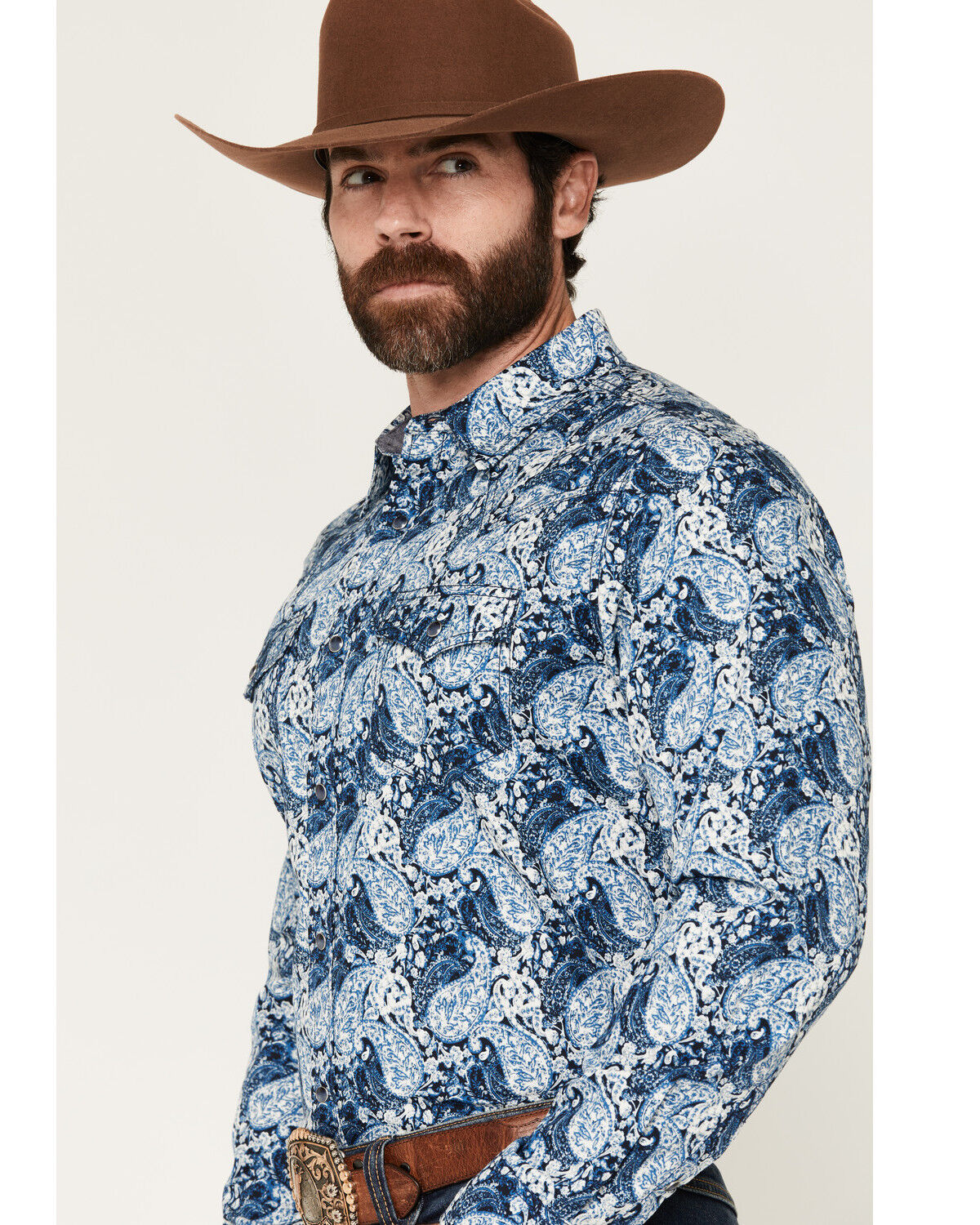 Image #2 - Cody James Men's Escape Route Paisley Print Long Sleeve Snap Western Shirt - Tall, Light Blue, hi-res