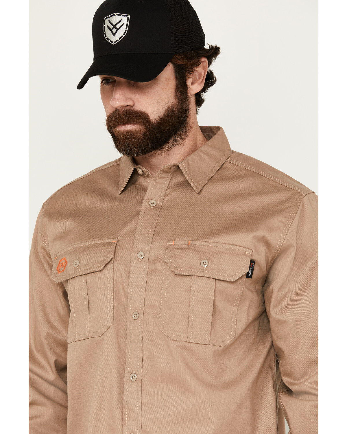 Image #2 - Hawx Men's FR Woven Long Sleeve Button-Down Work Shirt, Beige, hi-res
