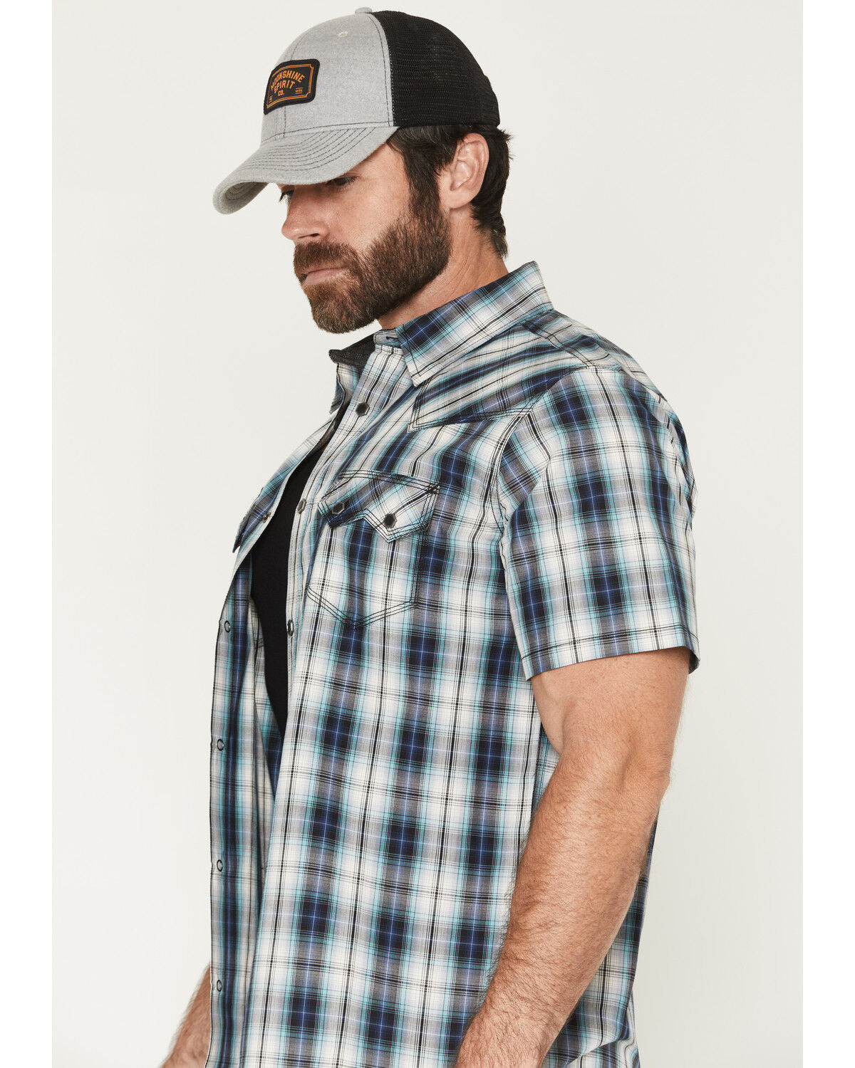 Image #2 - Moonshine Spirit&reg; Men's Purple Hazer Plaid Print Short Sleeve Snap Western Shirt, Blue, hi-res