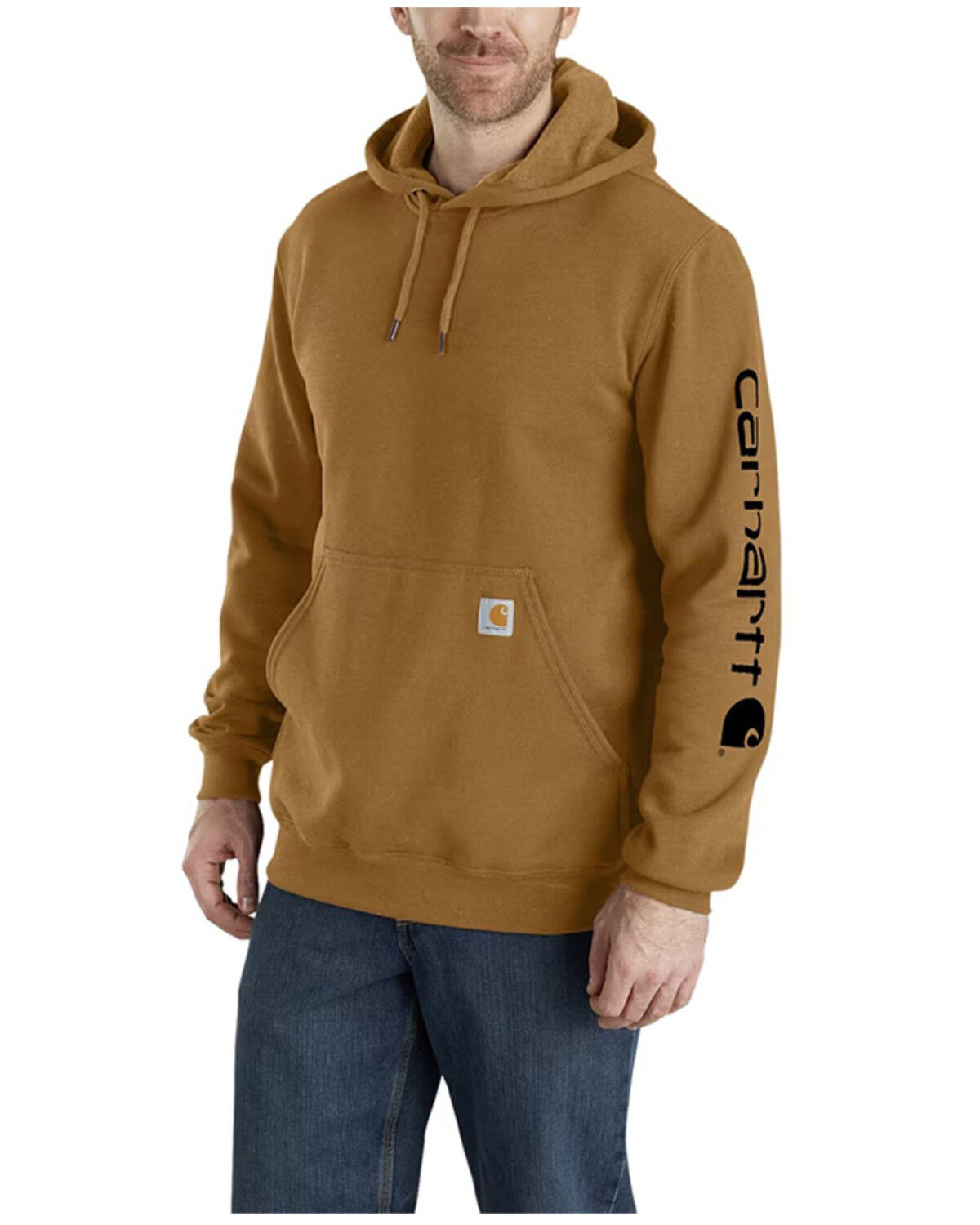 Image #1 - Carhartt Men's Loose Fit Midweight Logo Sleeve Graphic Hooded Sweatshirt, Brown, hi-res