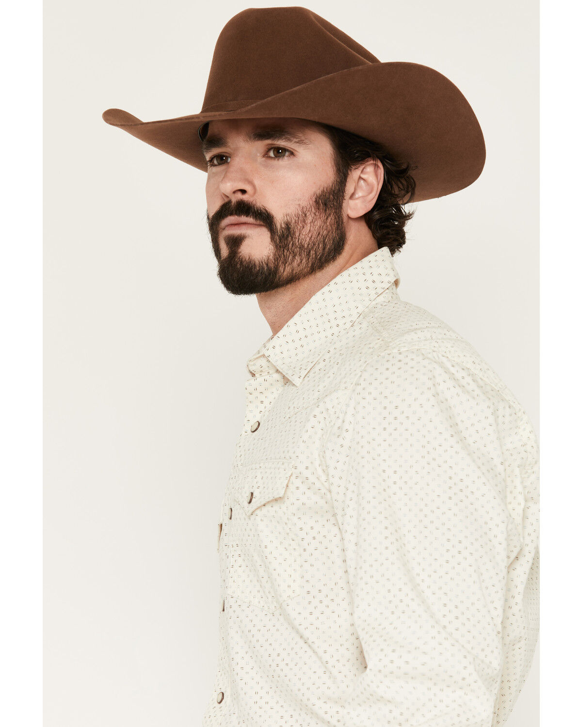 Image #2 - Wrangler Retro Men's Premium Micro Geo Print Long Sleeve Snap Western Shirt, Cream, hi-res