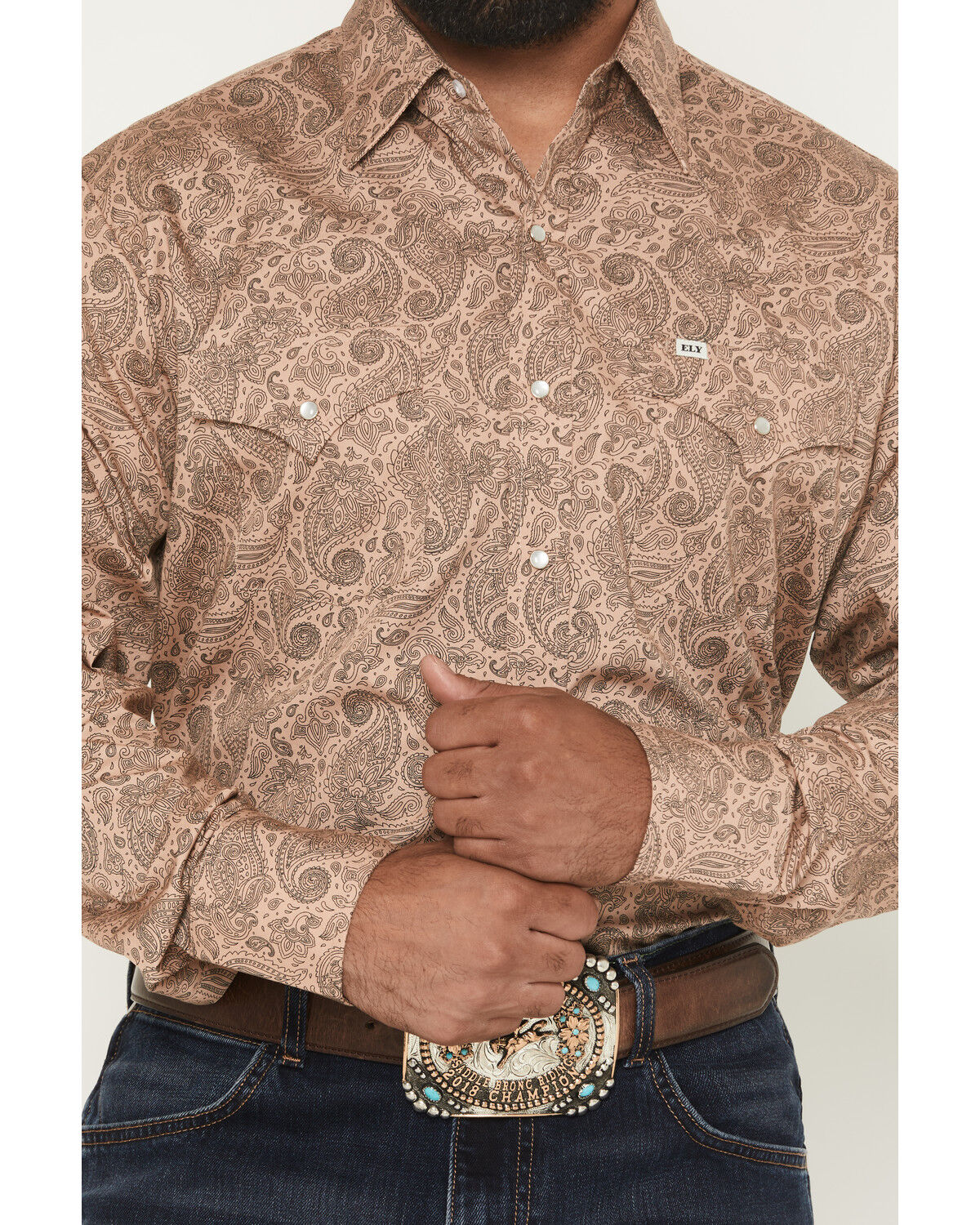 Image #3 - Ely Walker Men's Paisley Print Long Sleeve Pearl Snap Western Shirt - Tall, Khaki, hi-res