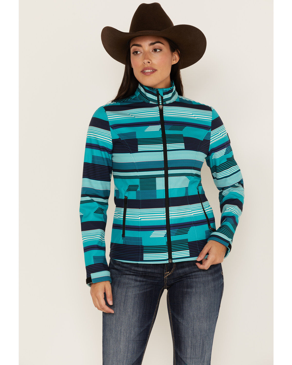 Image #1 - RANK 45&reg; Women's Abstract Striped Softshell Jacket, Turquoise, hi-res