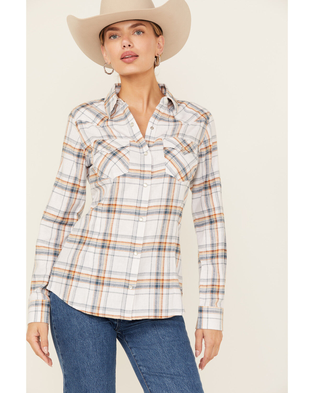 Image #1 - Wrangler Retro Women's Plaid Print Long Sleeve Pearl Snap Flannel Shirt, Multi, hi-res