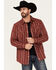 Image #1 - Moonshine Spirit&reg; Men's El Jefe Dobby Striped Print Long Sleeve Snap Western Shirt, Burgundy, hi-res