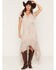 Image #1 - Lovestitch Women's Leopard Print Short Sleeve High-Low Midi Dress, Ivory, hi-res