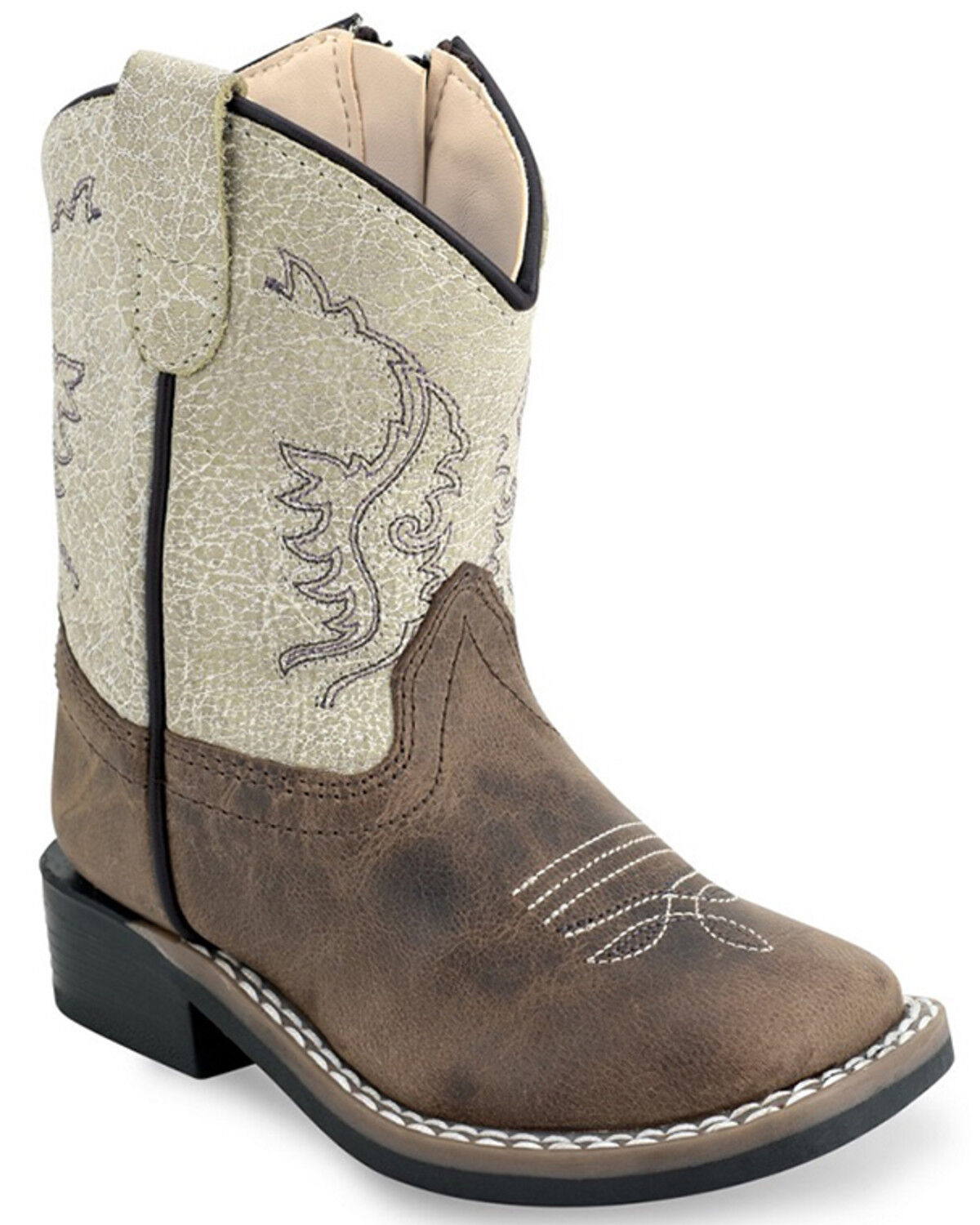 Old West Toddler Boys' Western Boots - Broad Square Toe, White, hi-res