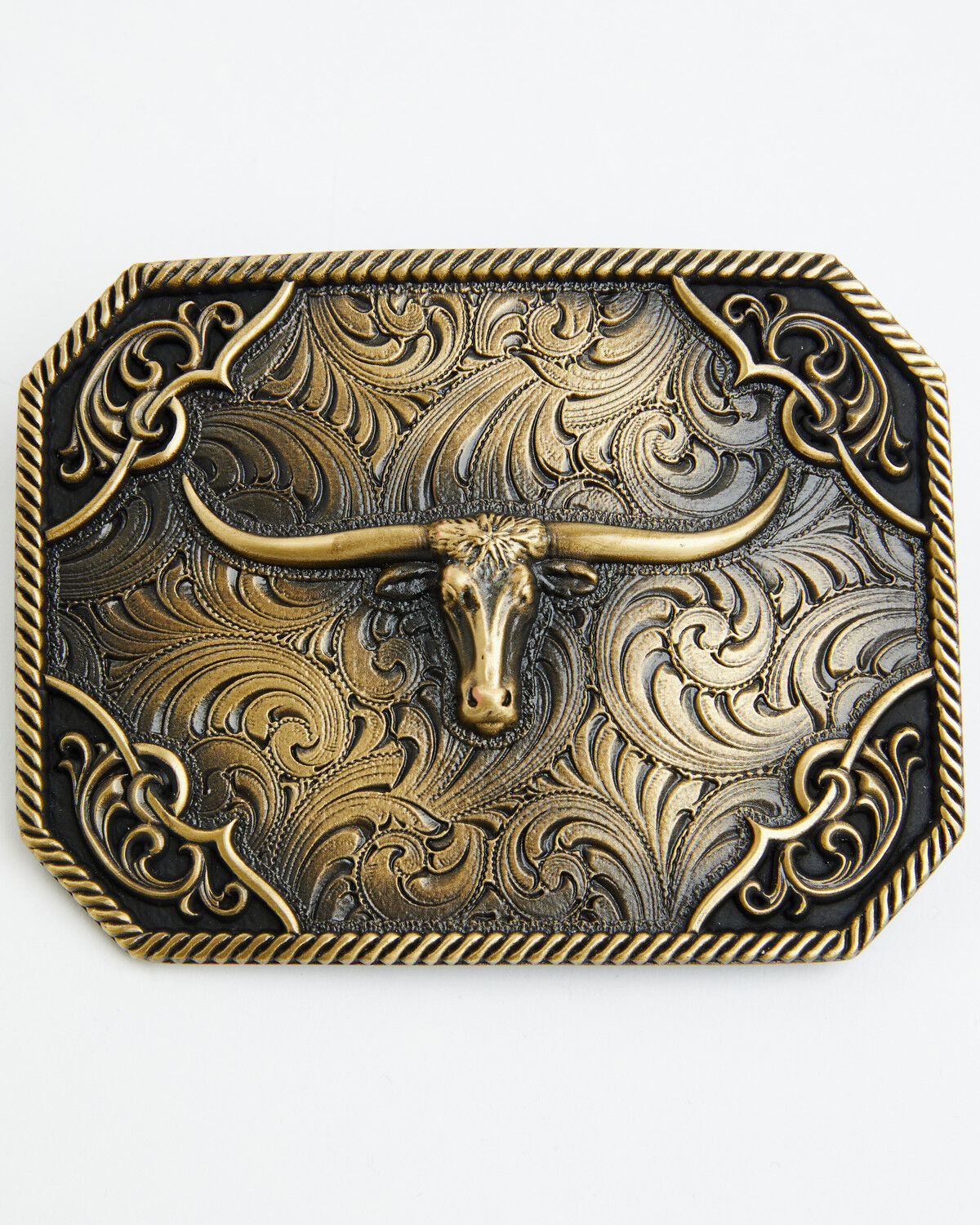Cody James Scroll Work Long Horn Belt Buckle, Gold, hi-res